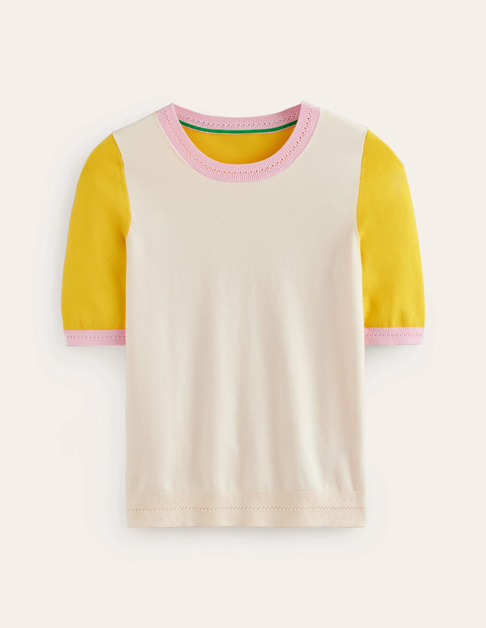 Catriona Cotton Crew T-shirt-Warm Ivory/ Mimosa Yellow - Image 6