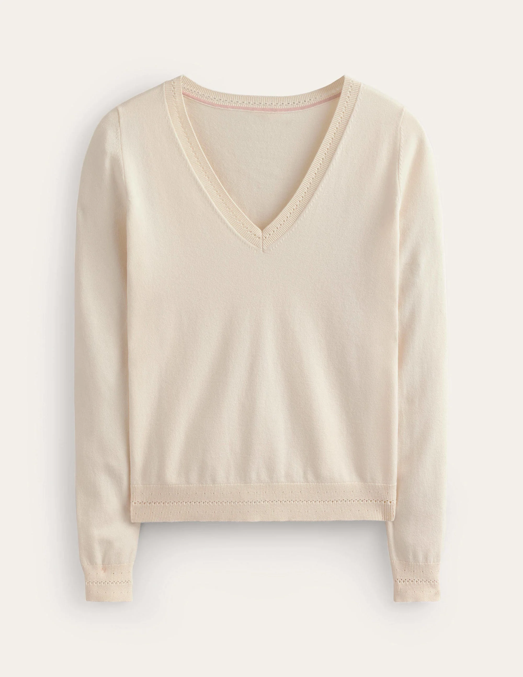 Catriona Cotton V-Neck Jumper-Warm Ivory - Image 6