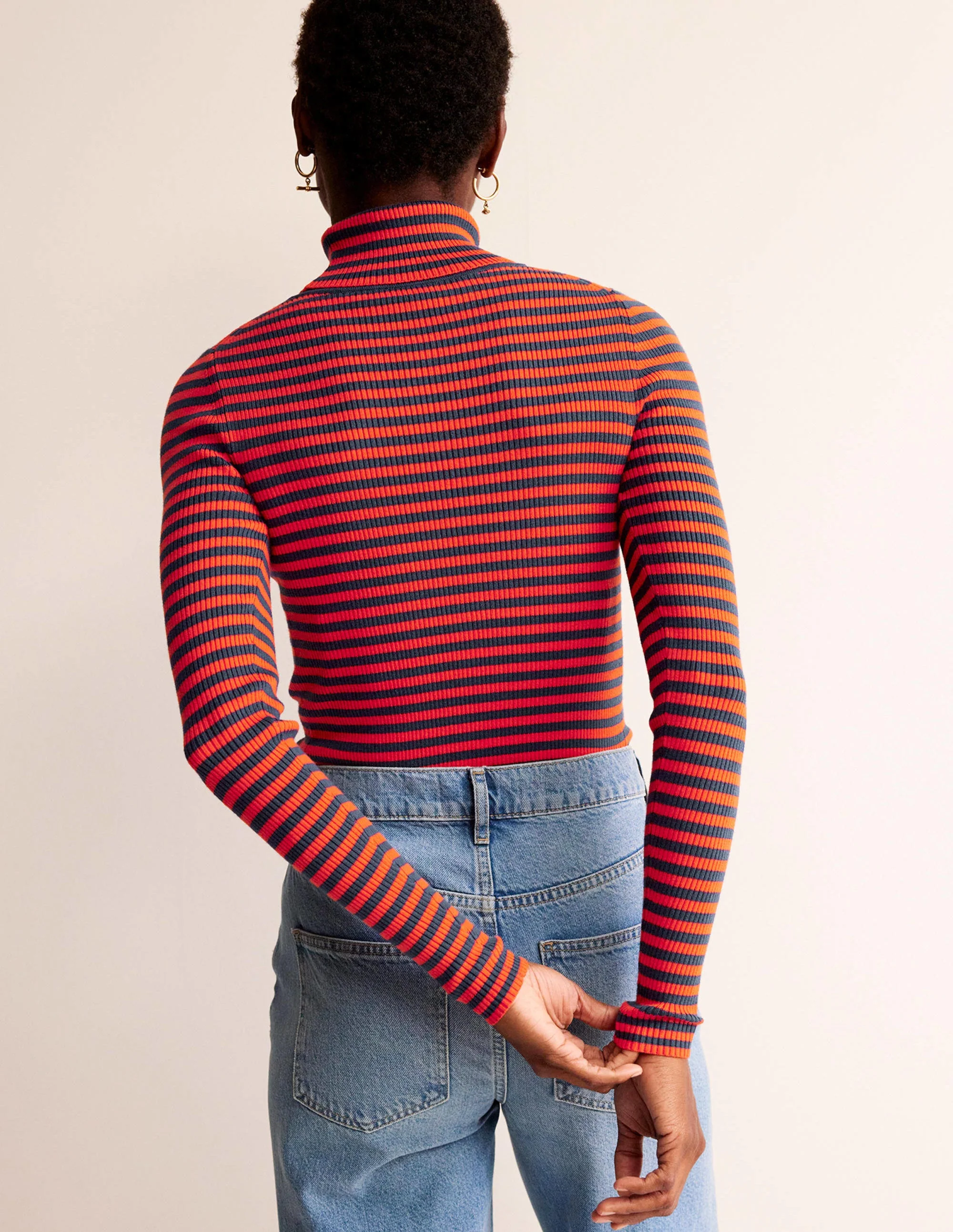 Catriona Roll Neck Sweater-French Navy / Fiesta Orange - Image 3
