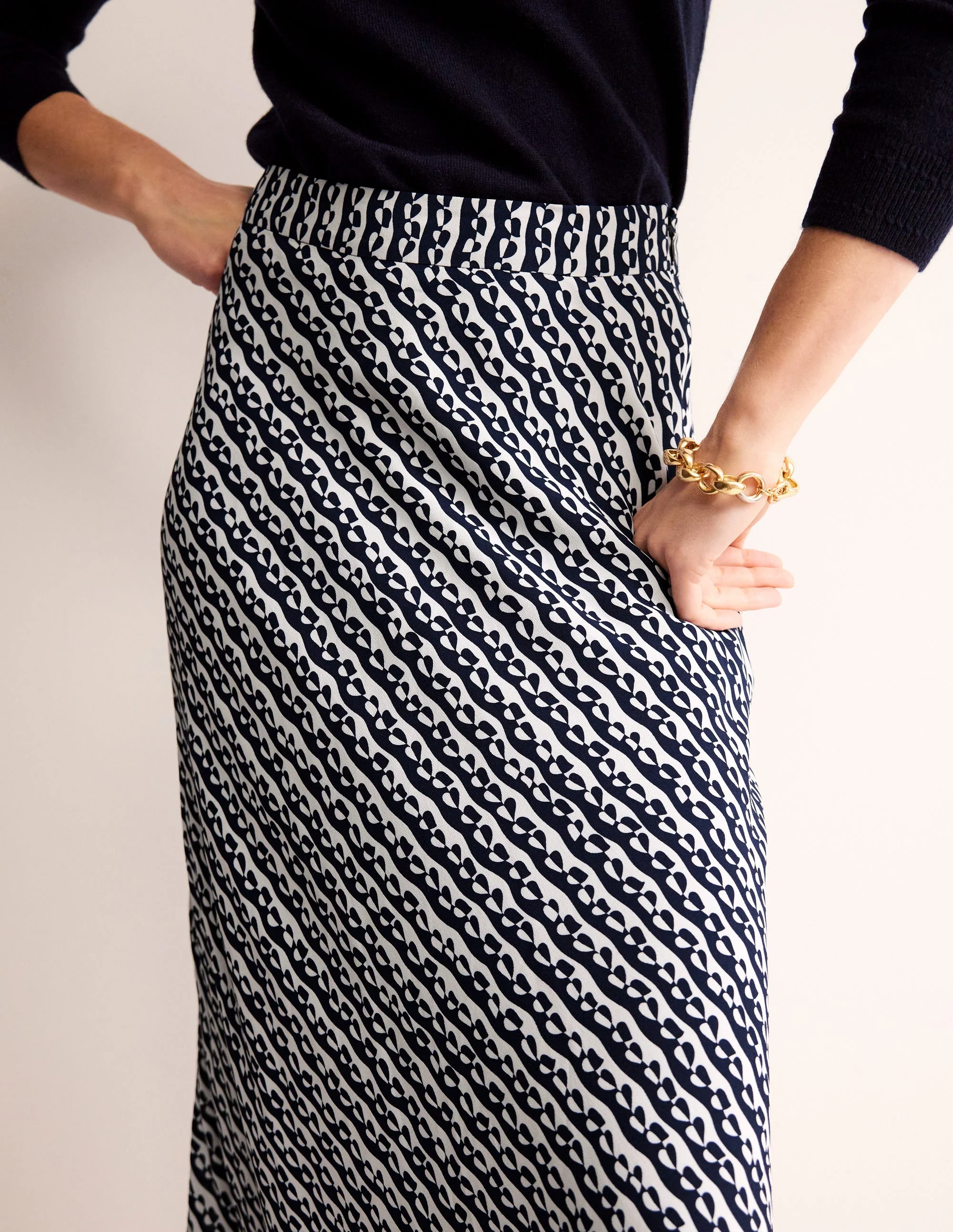 Cecelia Midi Skirt-French Navy, Abstract Heart - Image 2