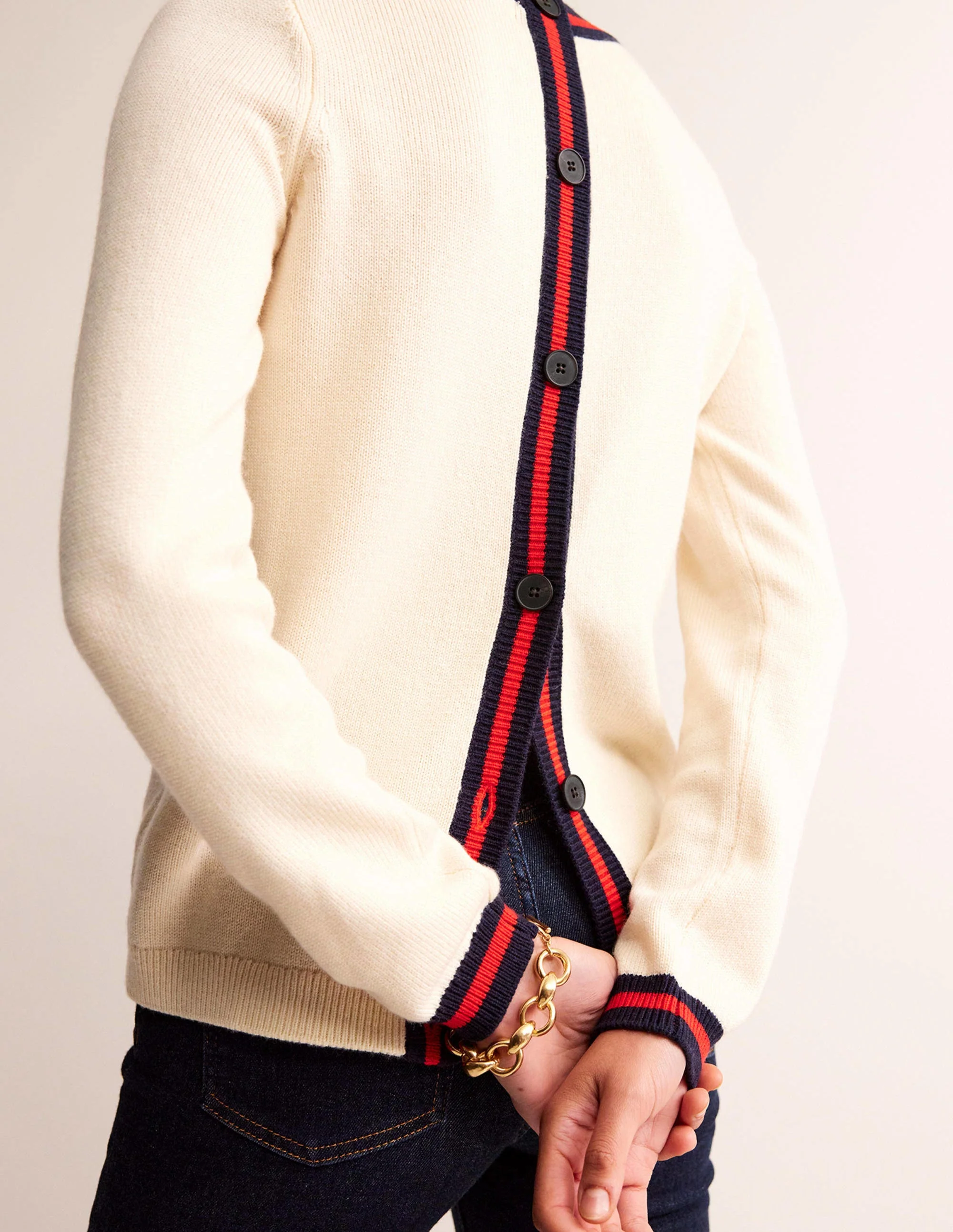 Cecily Button Back Sweater-Warm Ivory, Brand Stripe - Image 2