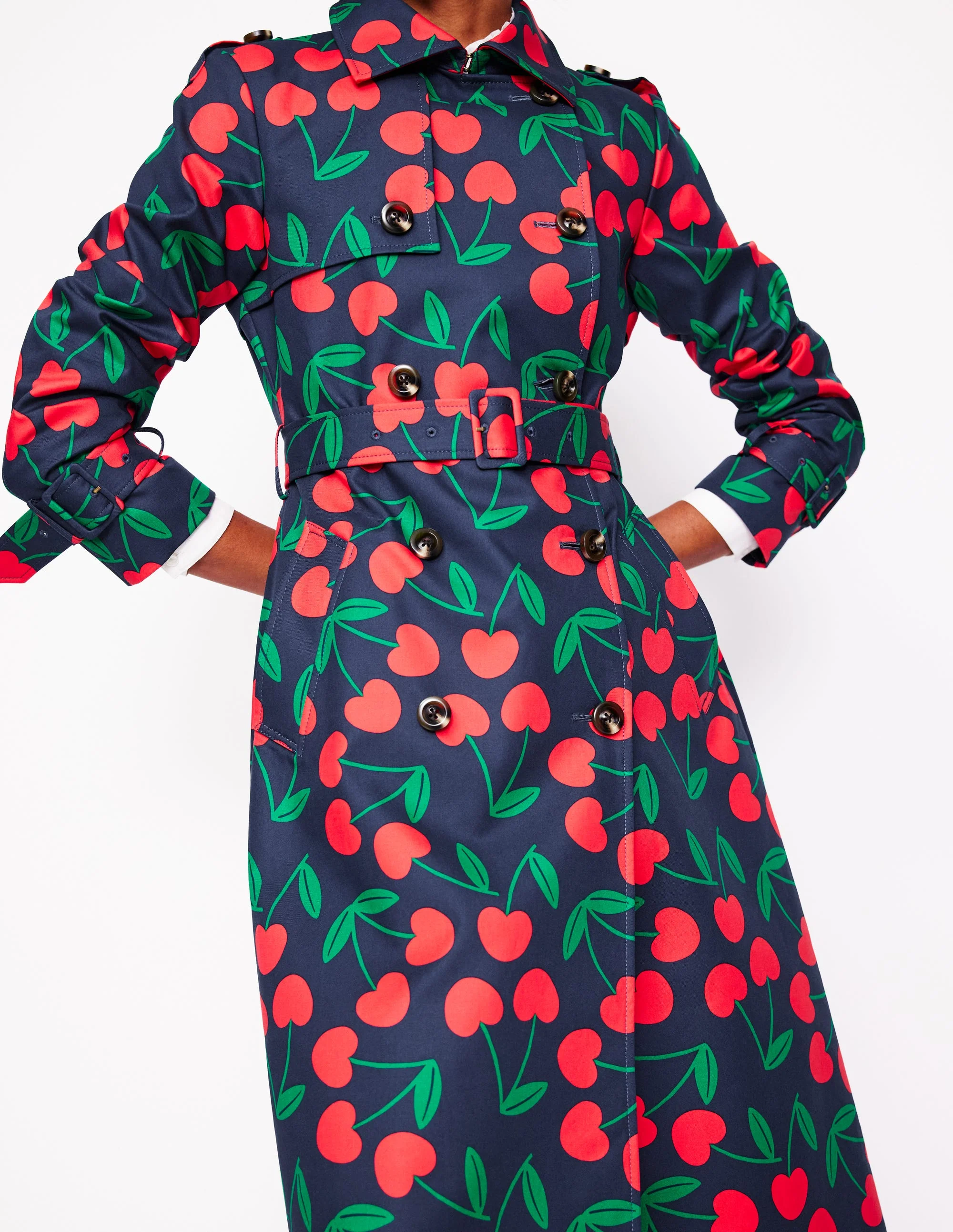 Cheltenham Trench Coat-French Navy, Cherry Scatter - Image 3
