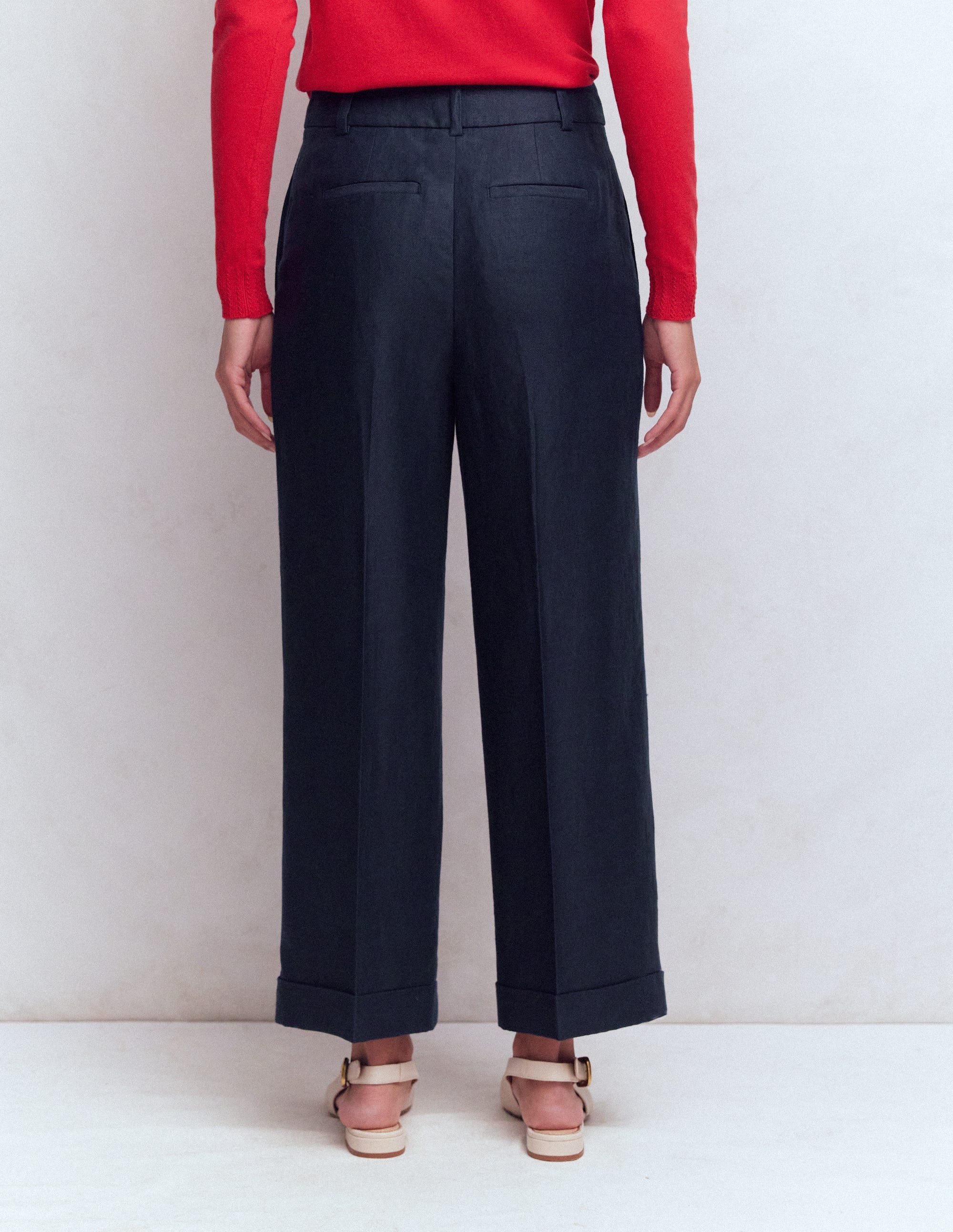 Chiswick Crop Linen Pants-Navy - Image 3