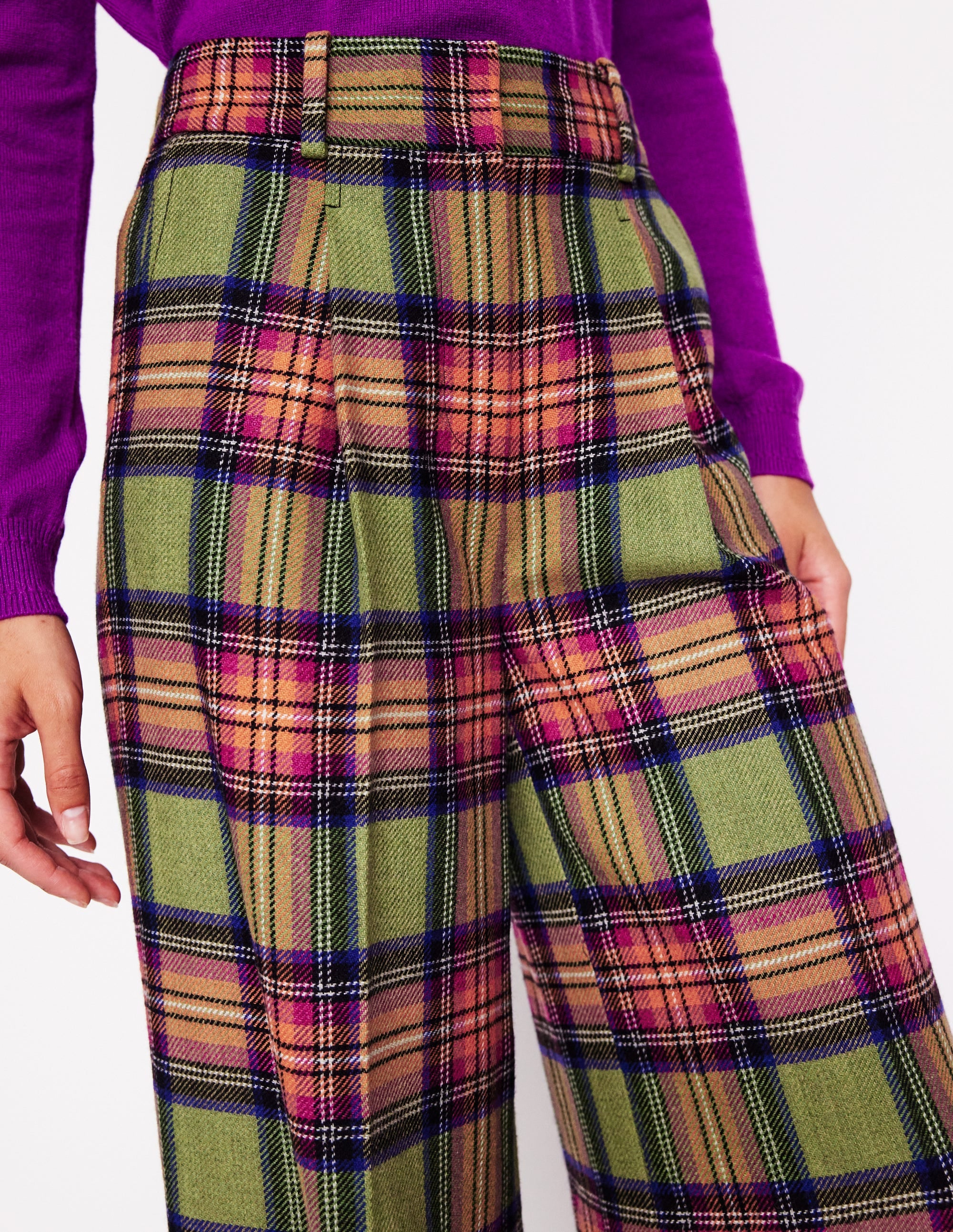 Chiswick Wool Blend Pants-Green and Purple Check - Image 2