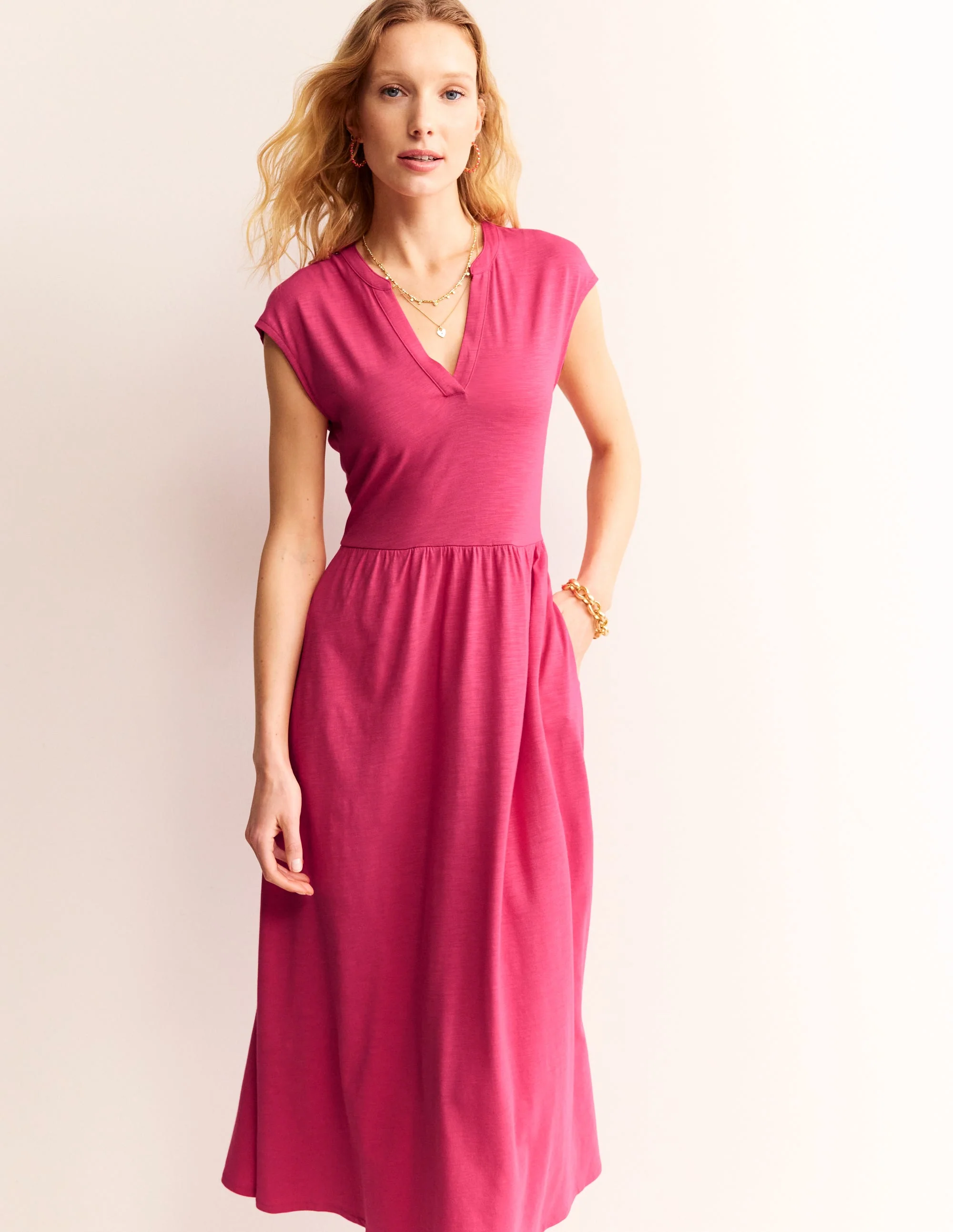 Chloe Notch Jersey Midi Dress-Rethink Pink - Image 4