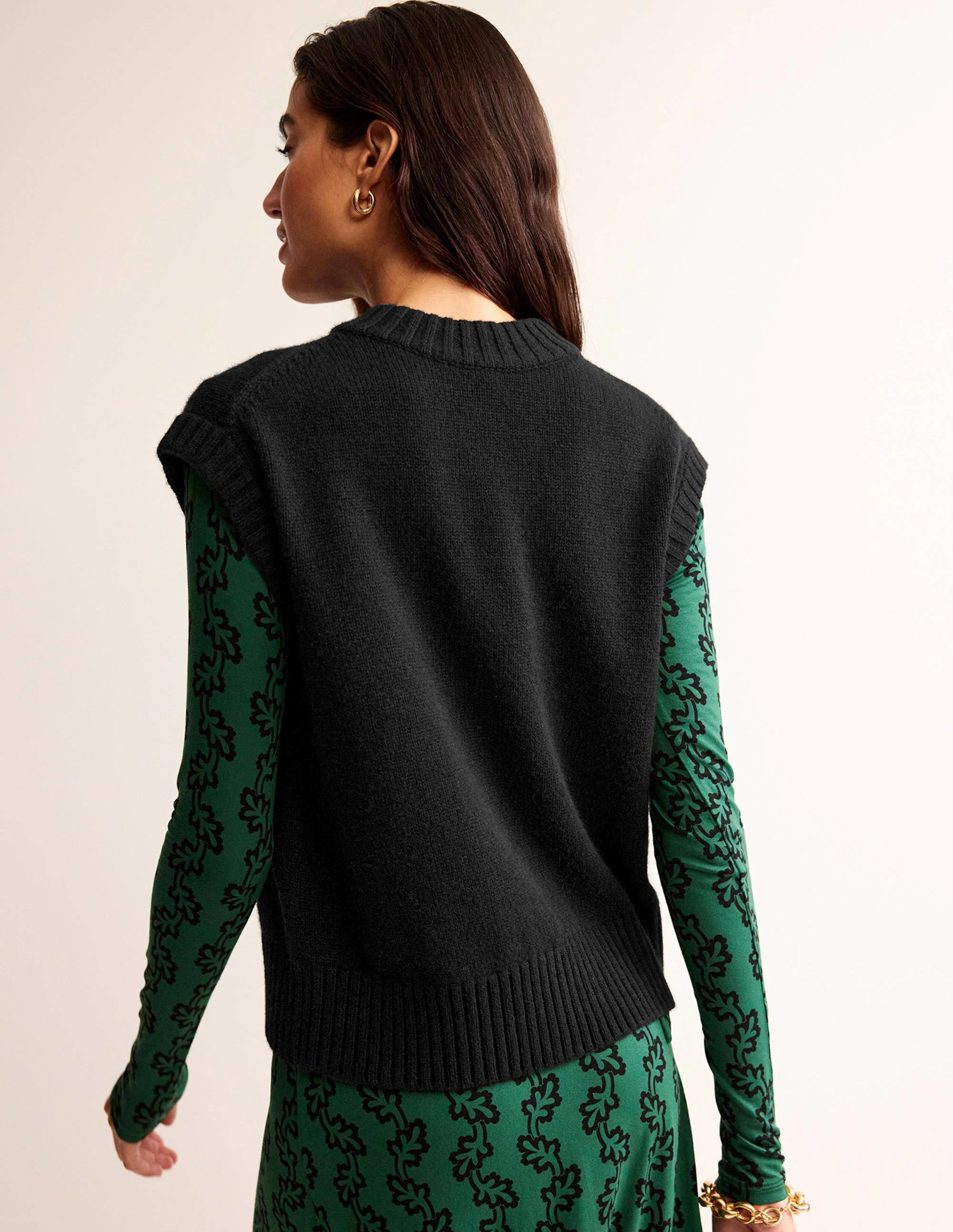 Chunky Cashmere Crew Neck Vest-Black - Image 3