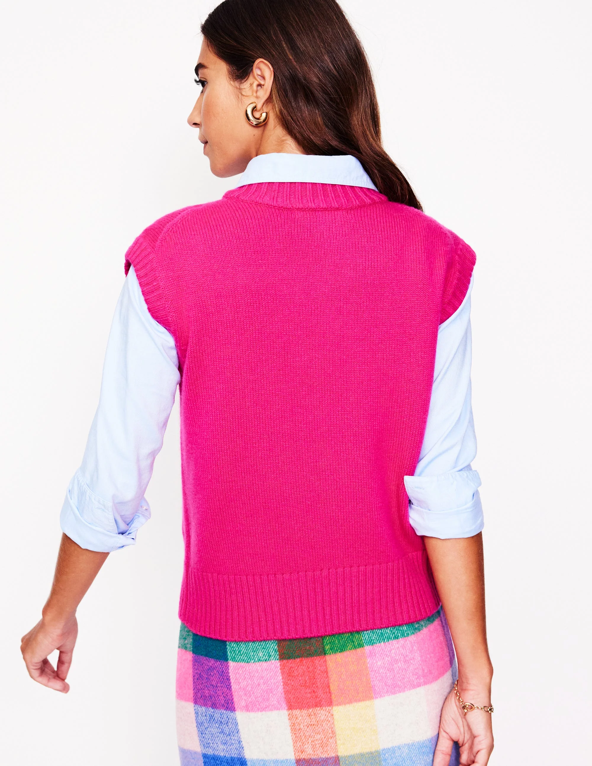 Chunky Cashmere Crew Neck Vest-Bright Pink - Image 3