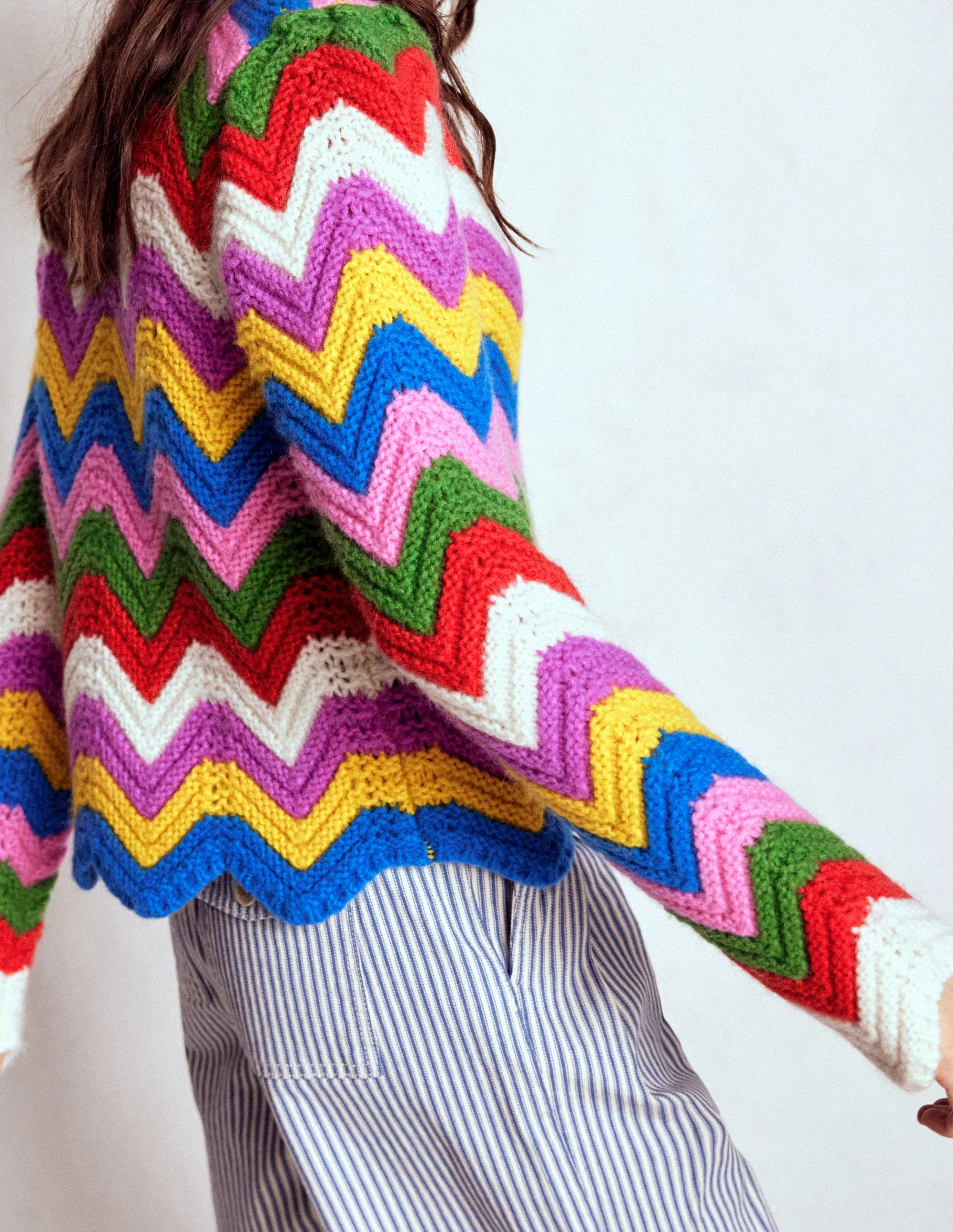 Chunky Chevron Knitted Jacket-Multi, Zig Zag - Image 2