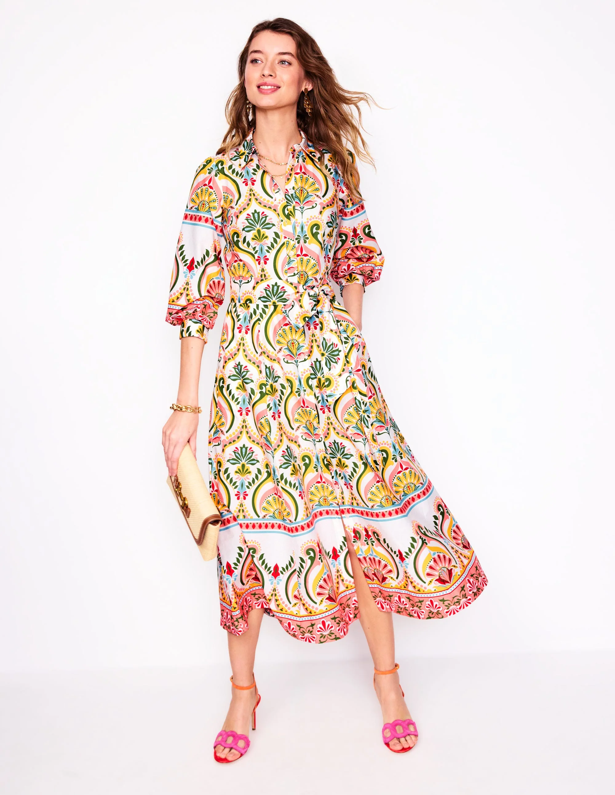 Clara Cotton Shirt Dress-Multi, Ornamental Floral - Image 7