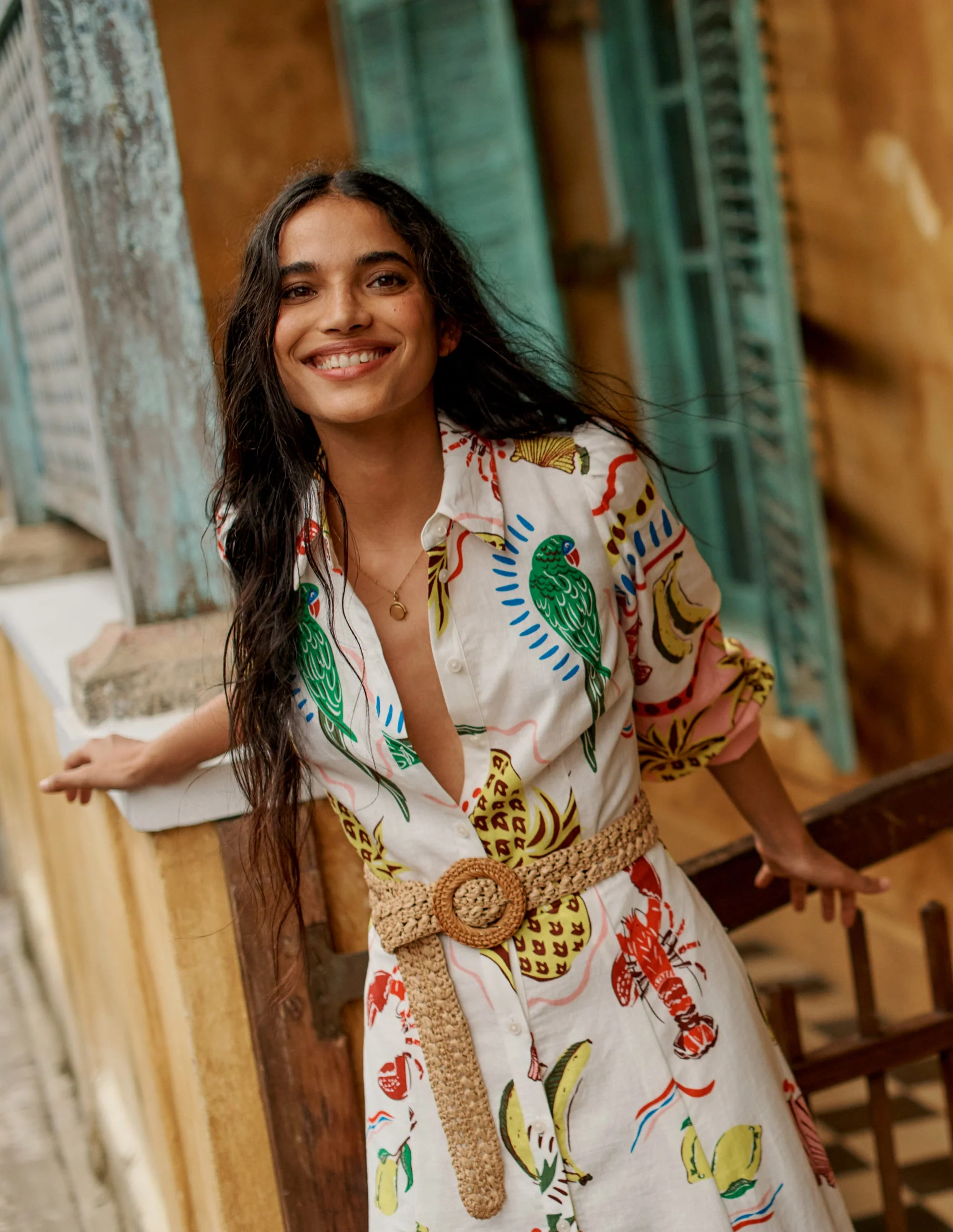 Clara Linen Blend Shirt Dress-Multi, Tropical Bonanza - Image 6