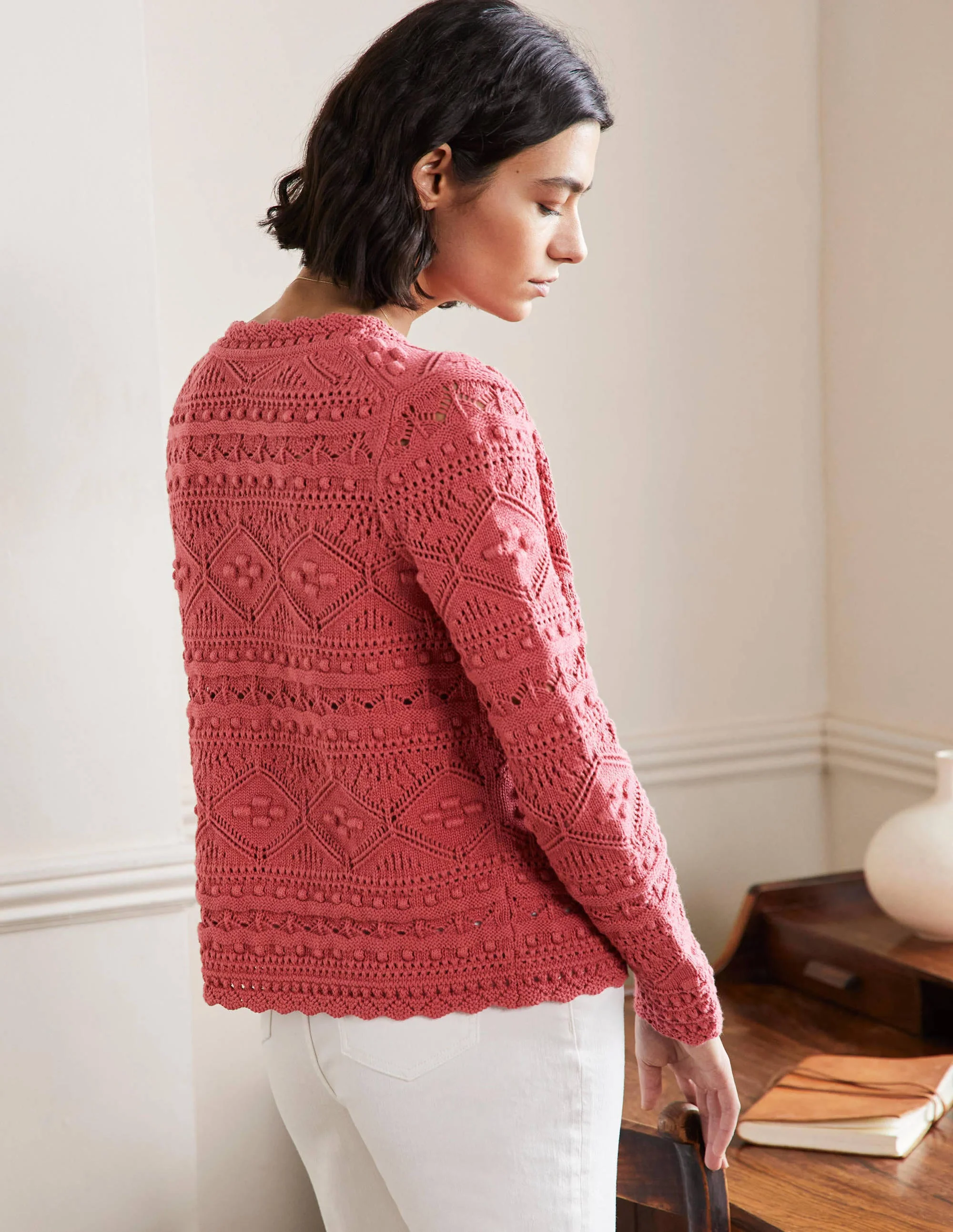 Claudia Textured Knit Cardigan-Dusty Red - Image 3