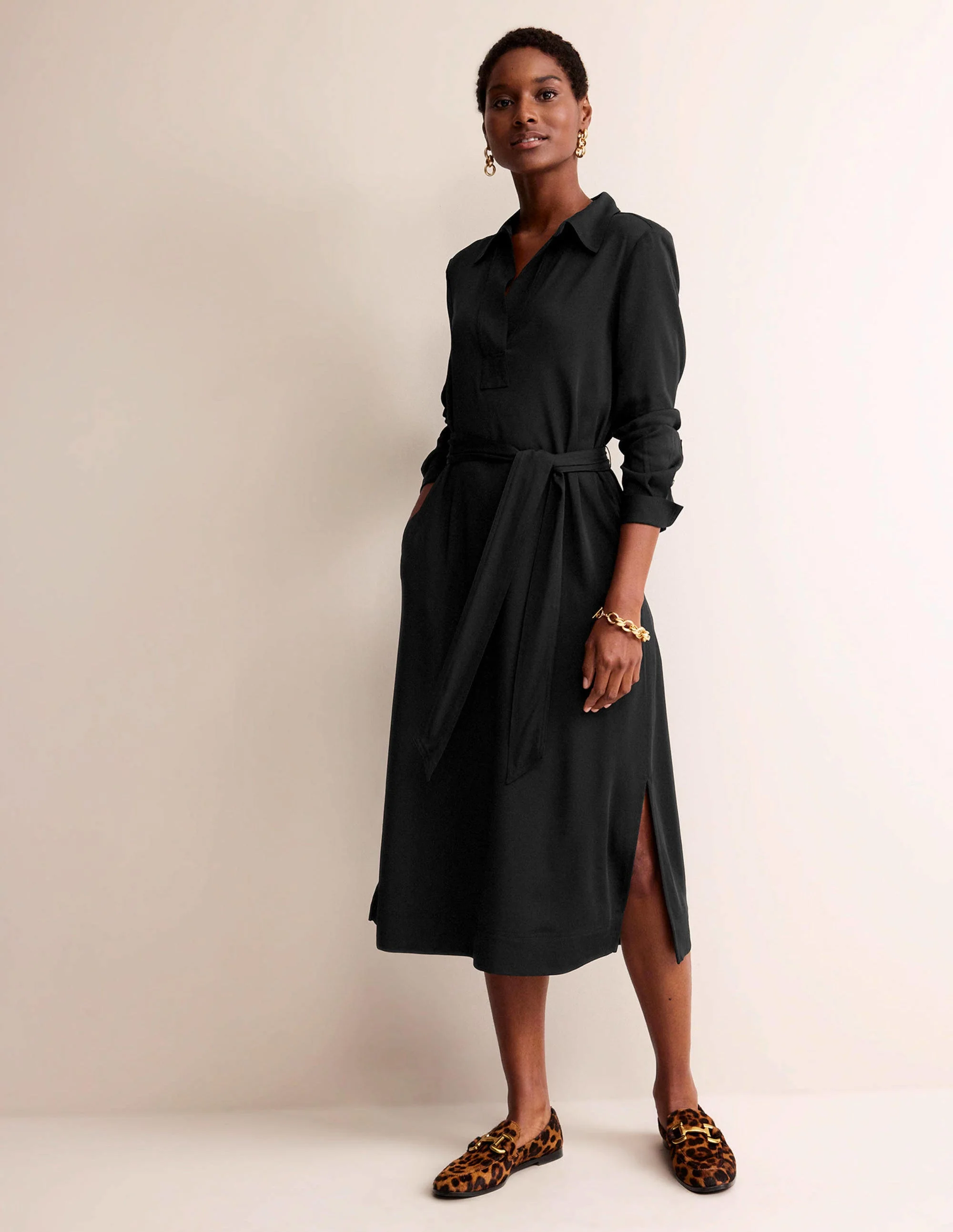 Clean Midi Pop Over Dress-Black