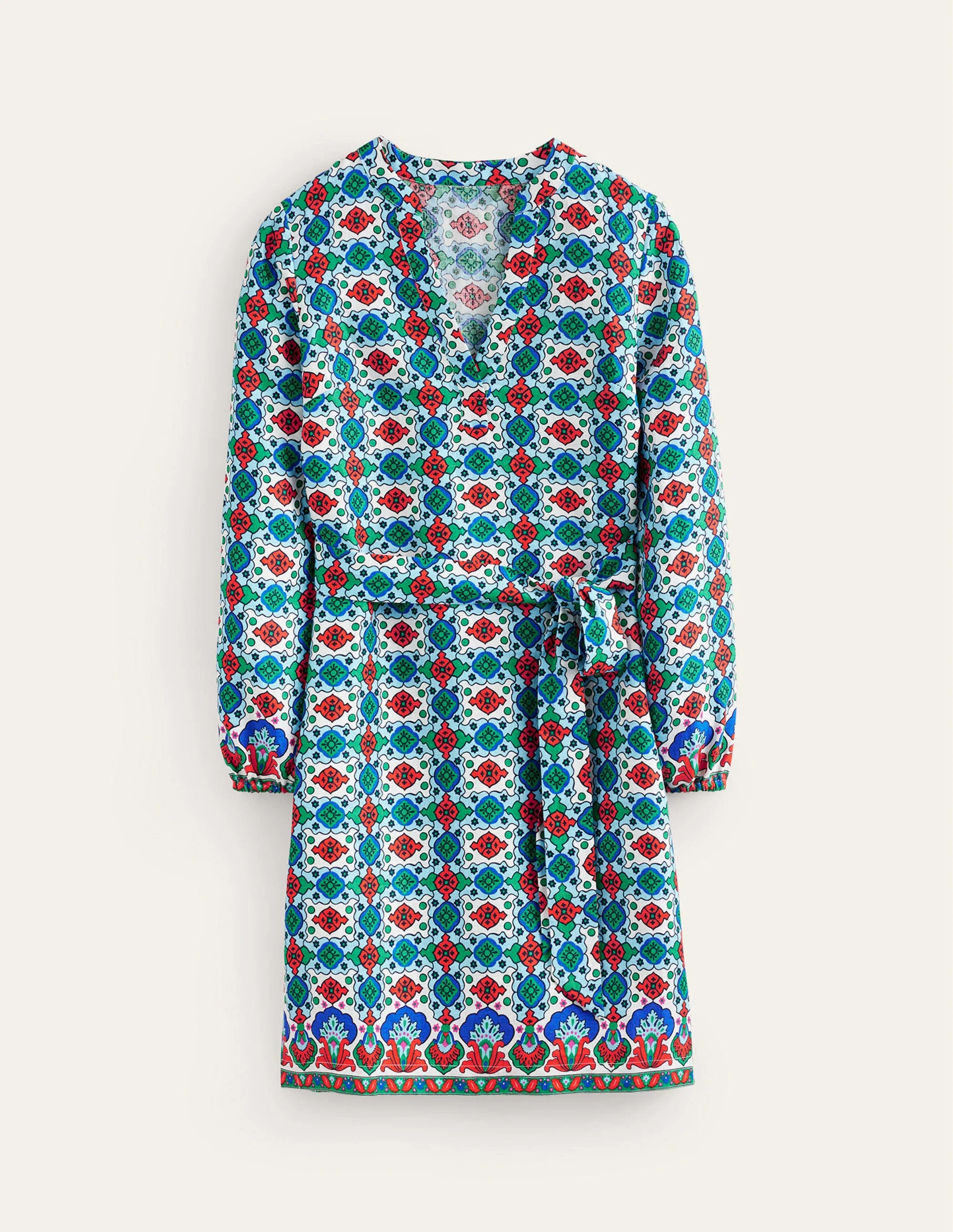 Cleo Linen Tie Waist Dress-Multi, Coastal Tile - Image 7