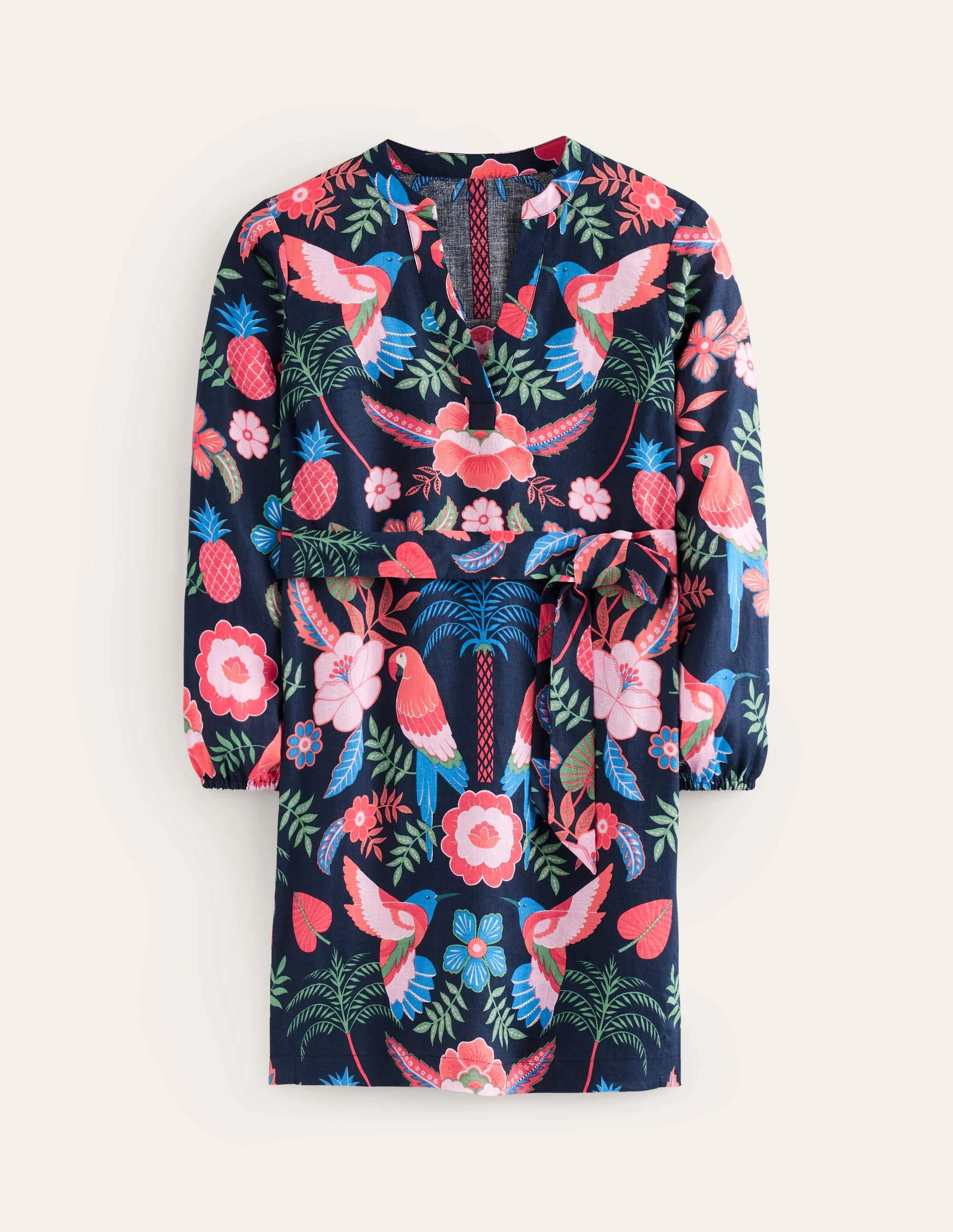 Cleo Linen Tie Waist Dress-Multi, Tropic Parrot - Image 6