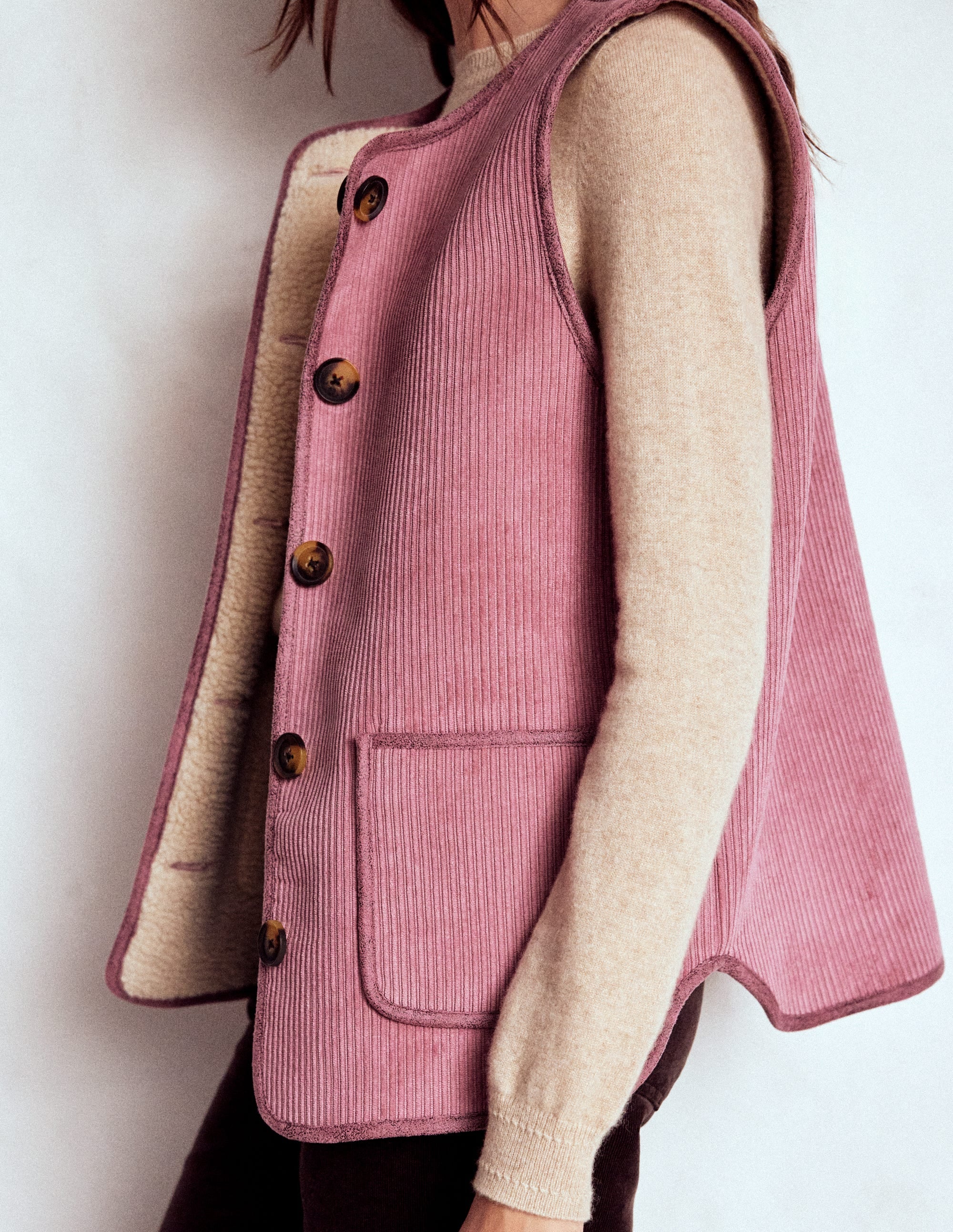 Clerkenwell Reversible Gilet-Light Pink, Natural - Image 2