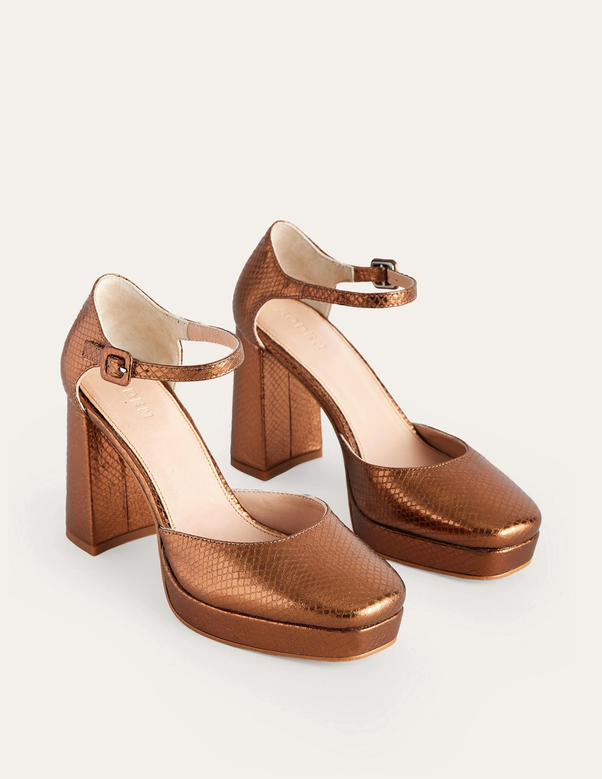 Closed-Toe Heeled Platforms-Bronze Metallic Snake - Image 3