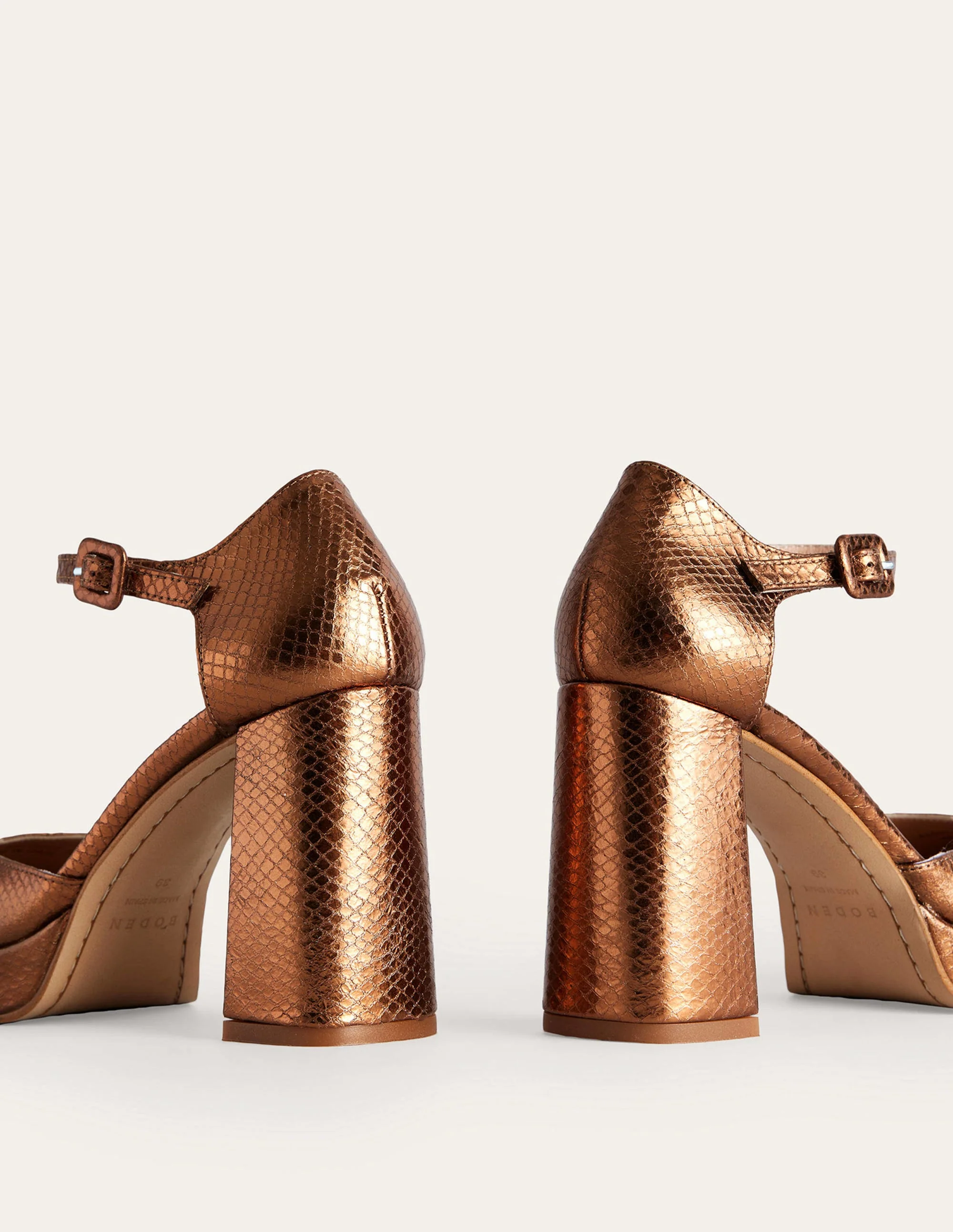Closed-Toe Heeled Platforms-Bronze Metallic Snake - Image 4