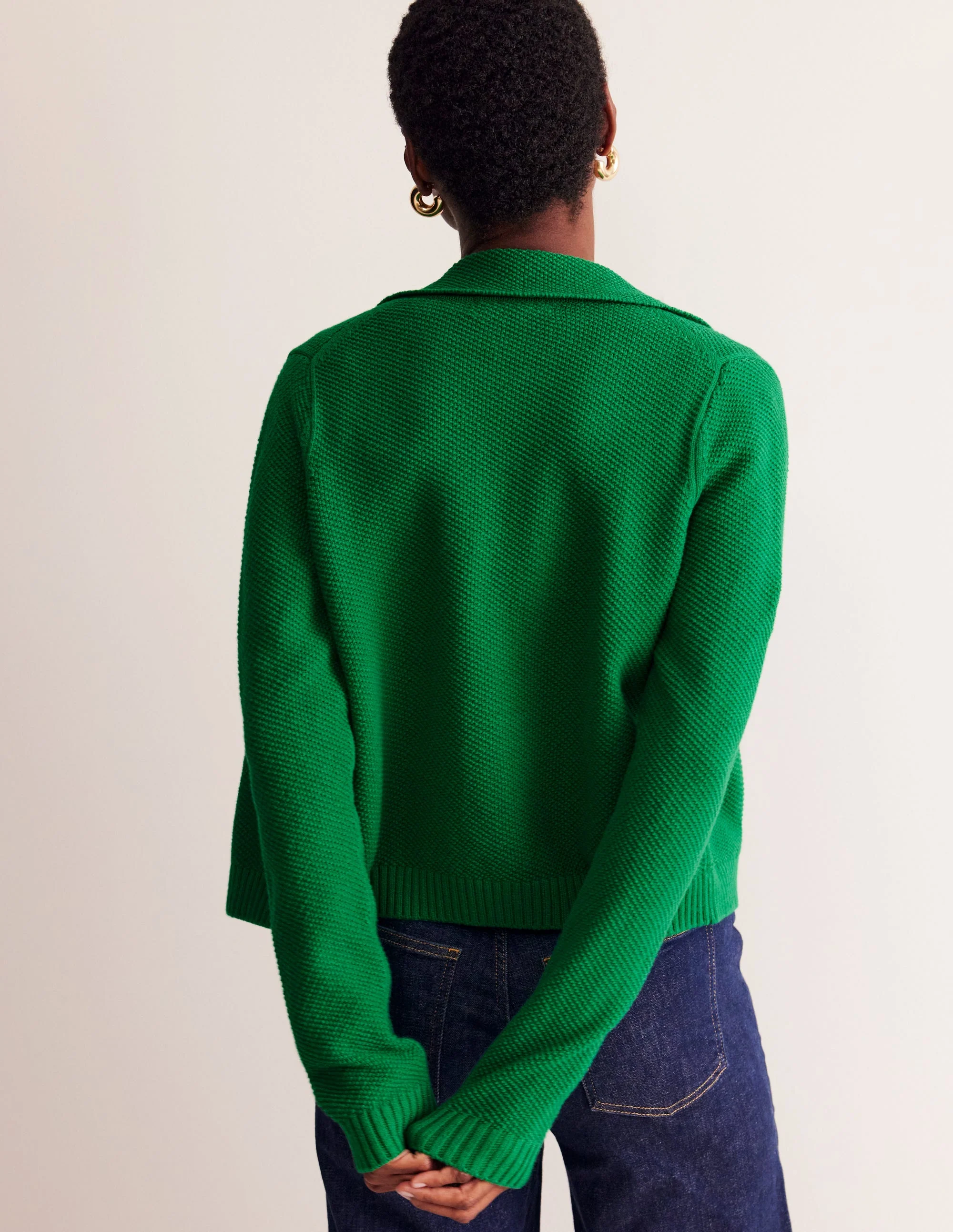 Collared Knitted Cardigan-Rich Emerald Green - Image 3