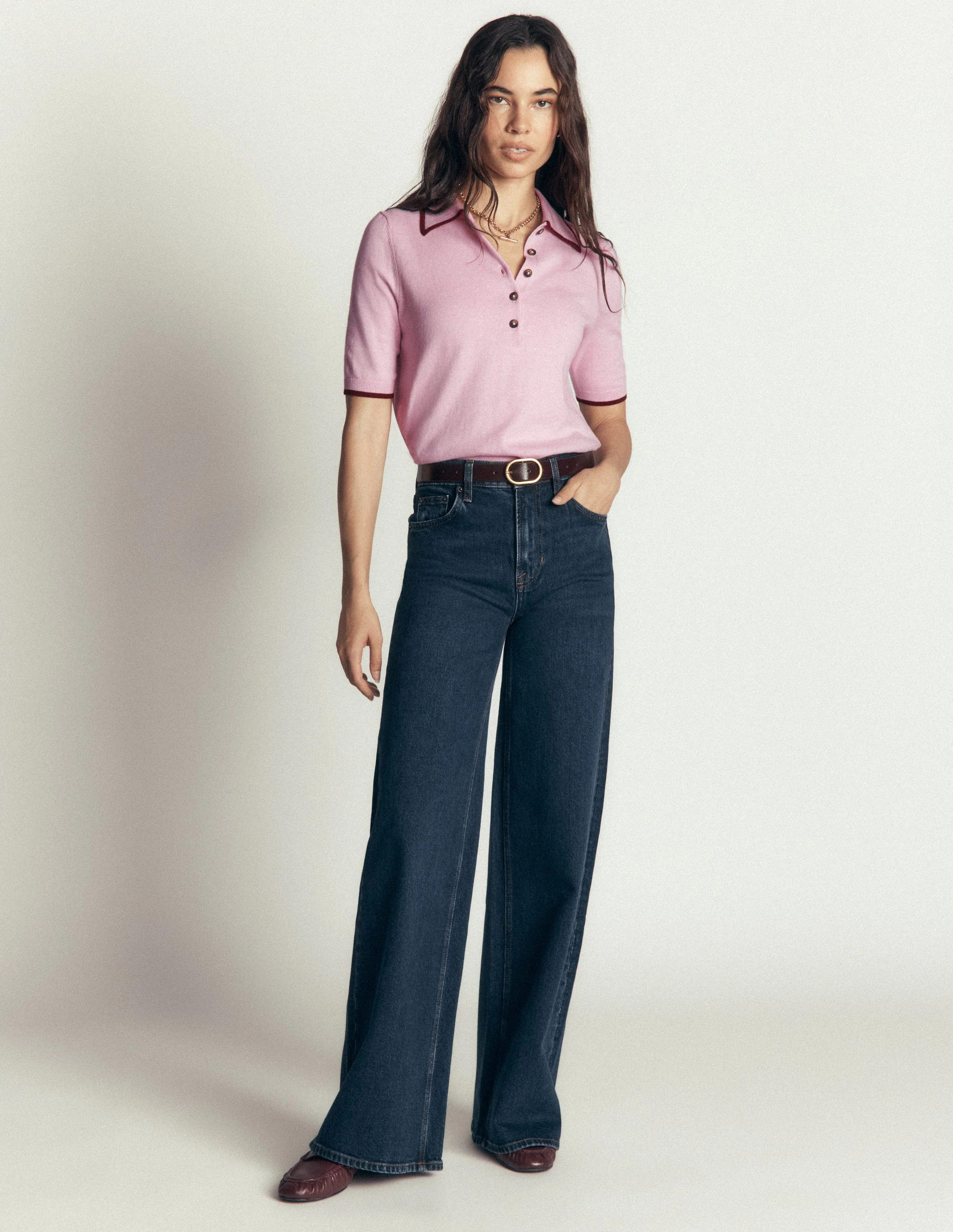 Collared Knitted T-shirt-Sheer Pink - Image 4