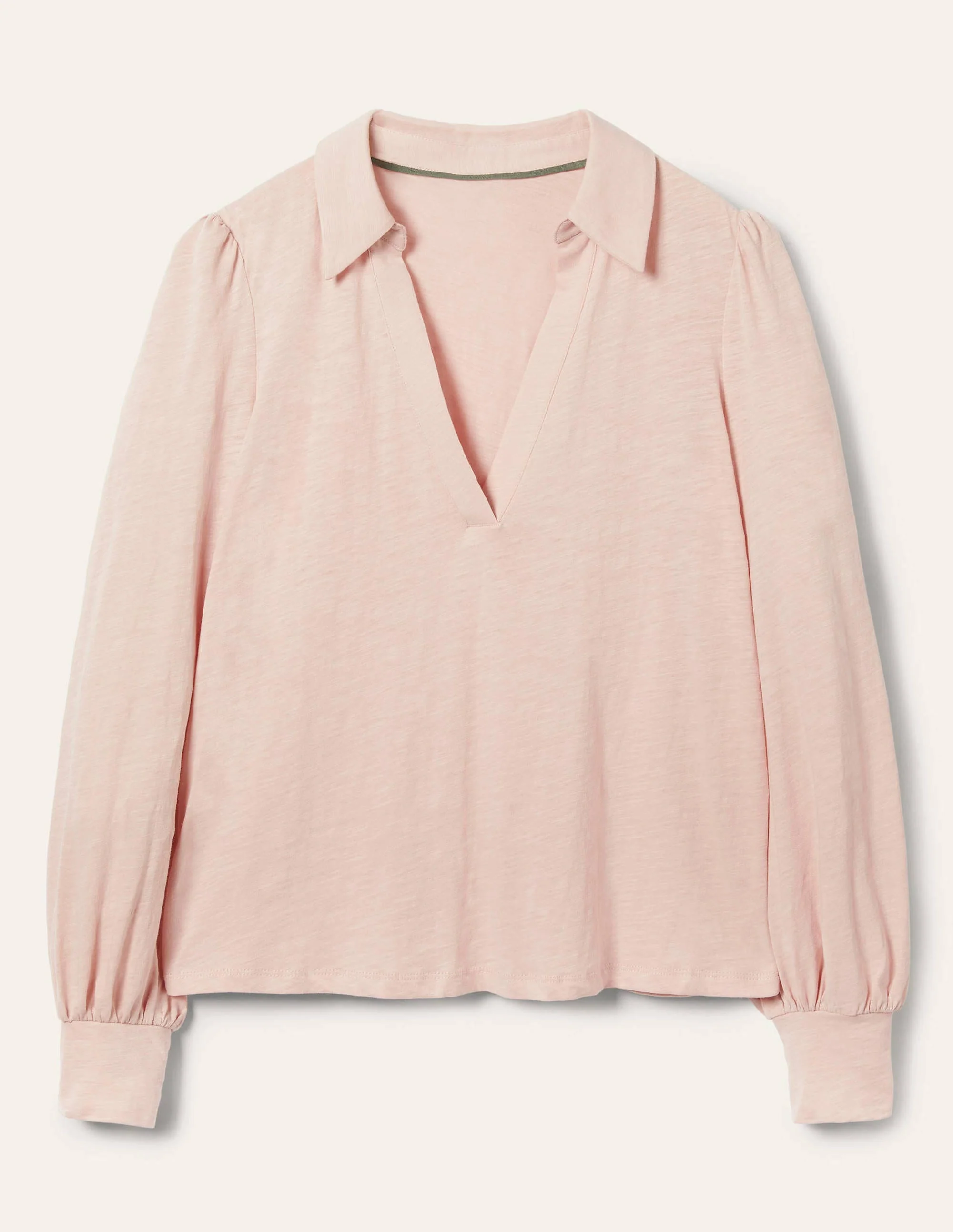 Collared Notch Neck Cotton Top-Milkshake - Image 5