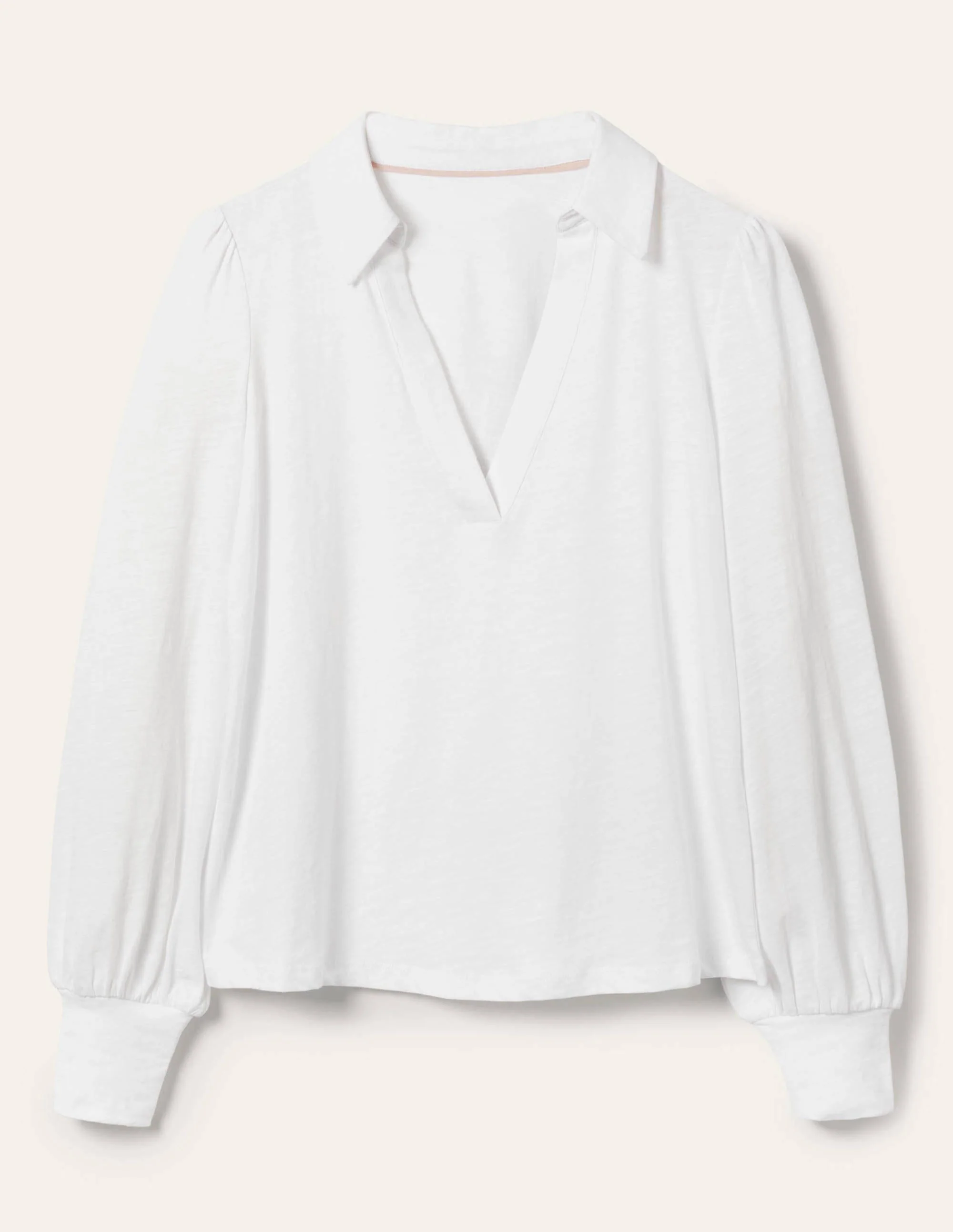 Collared Notch Neck Cotton Top-White - Image 5