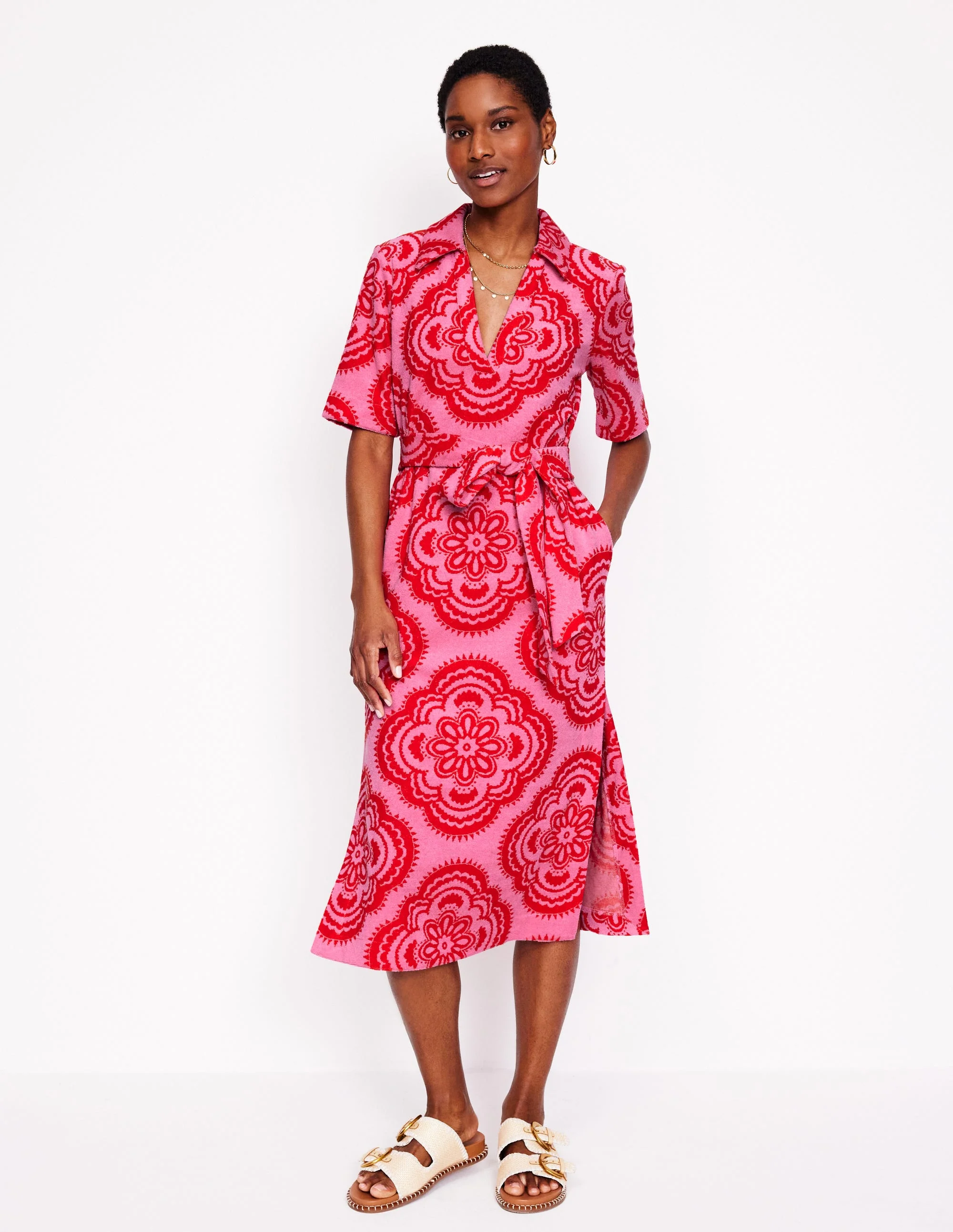 Collared Notch Towel Dress-Pink Rose, Botanic Blush - Image 4