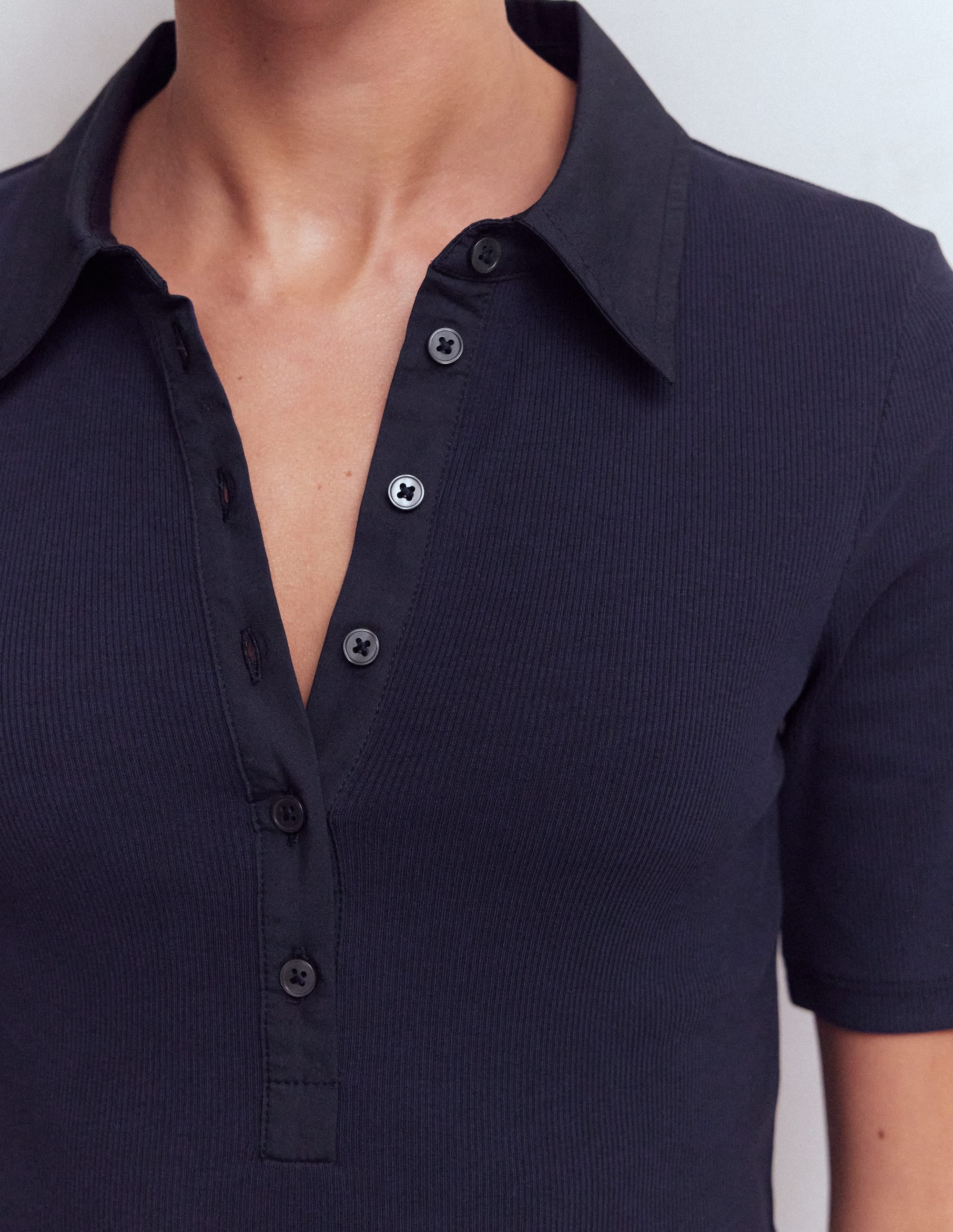 Collared Ribbed Henley Top-Navy - Image 2