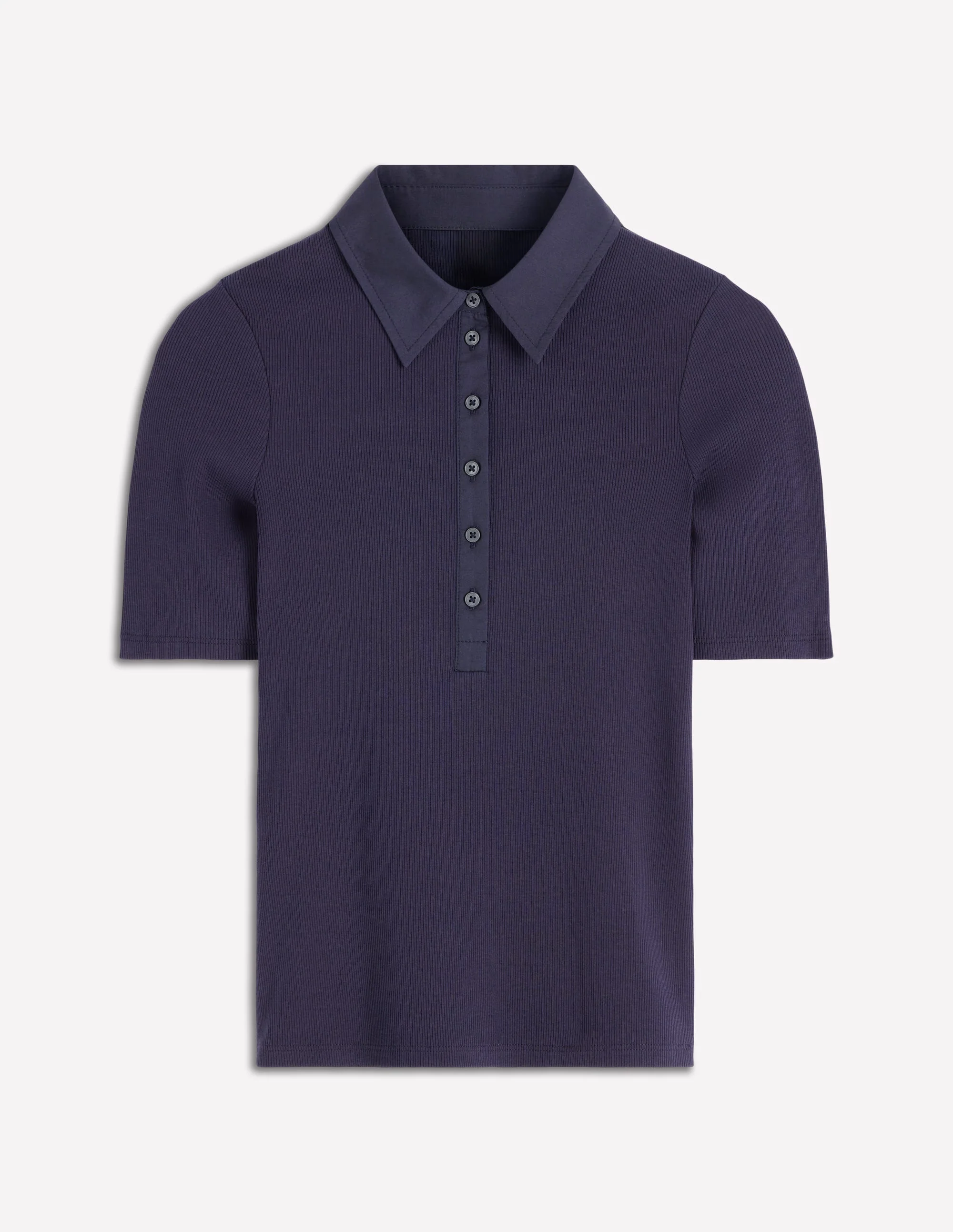 Collared Ribbed Henley Top-Navy - Image 5