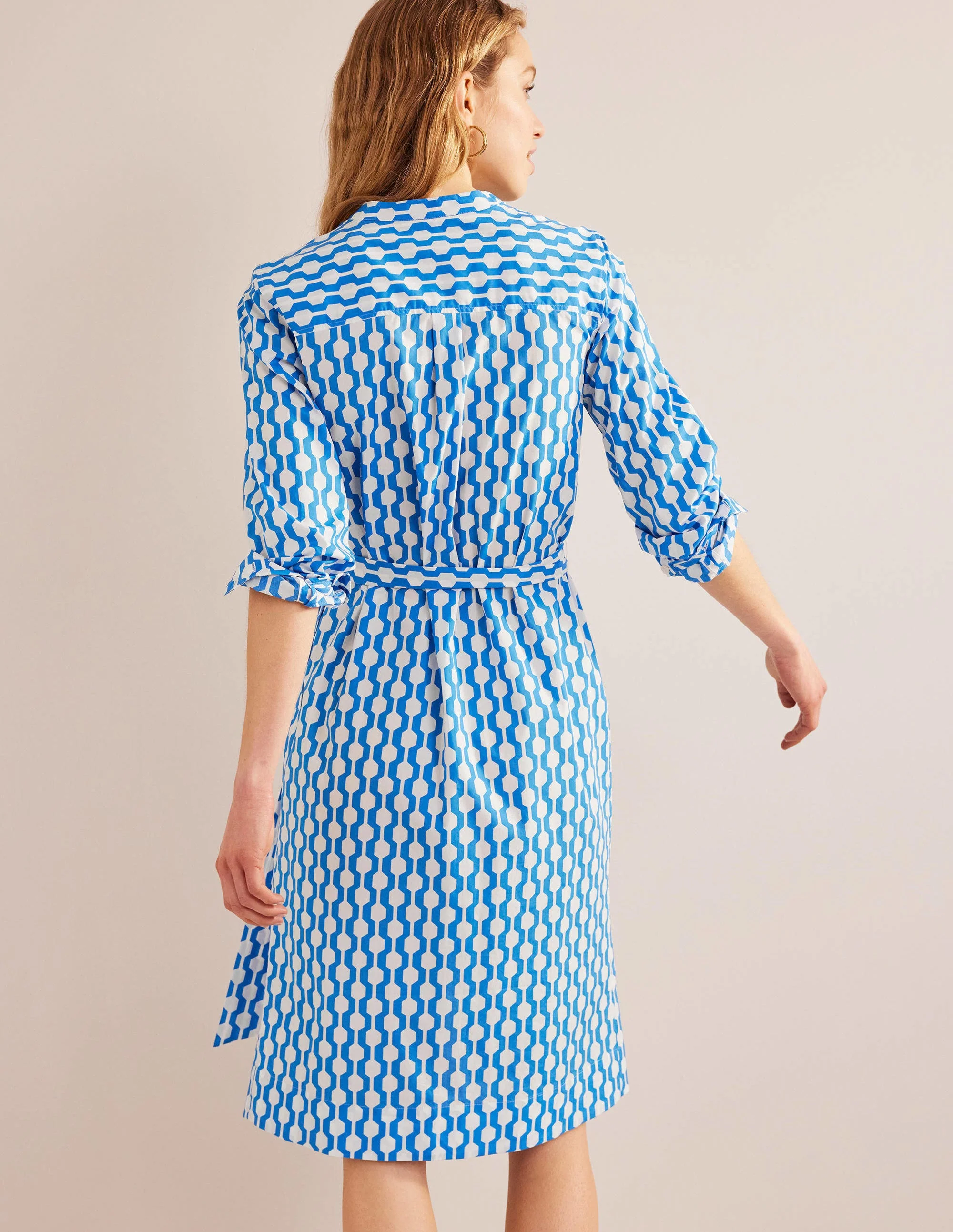 Collarless Midi Shirt Dress-Moroccan Blue, Geo Azure - Image 8