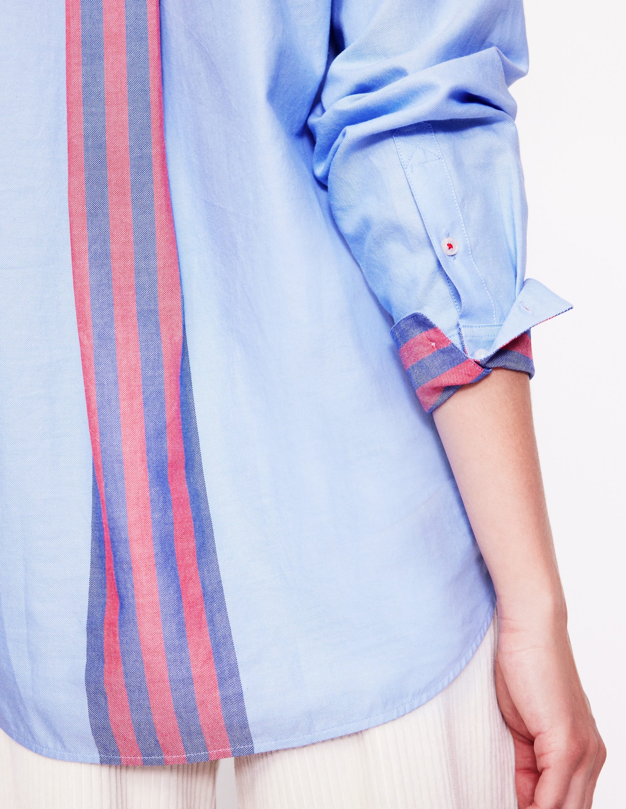 Connie Relaxed Cotton Shirt-Blue Oxford, Placement Stripe - Image 2