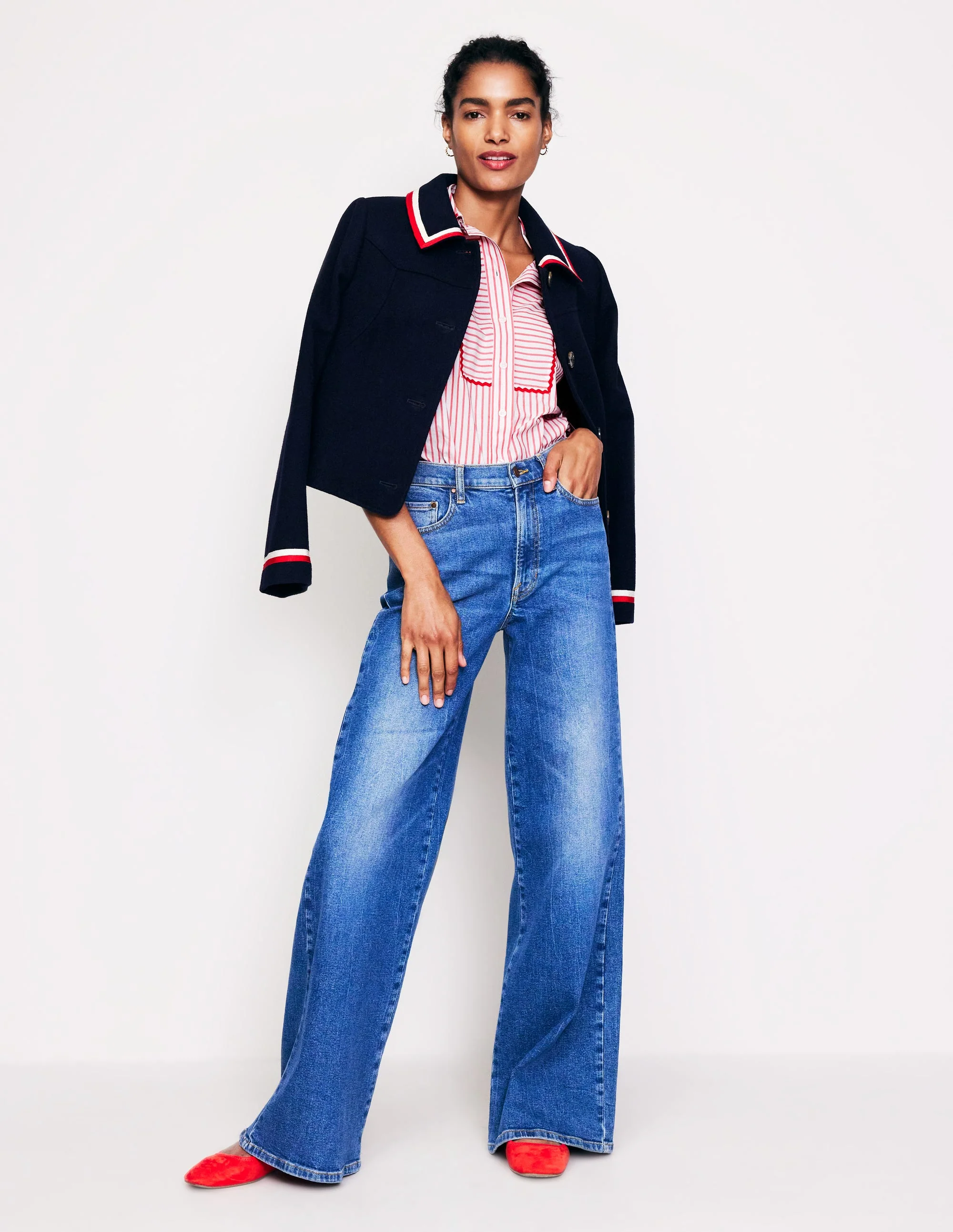 Connie Relaxed Cotton Shirt-Red, Ivory Stripe - Image 7