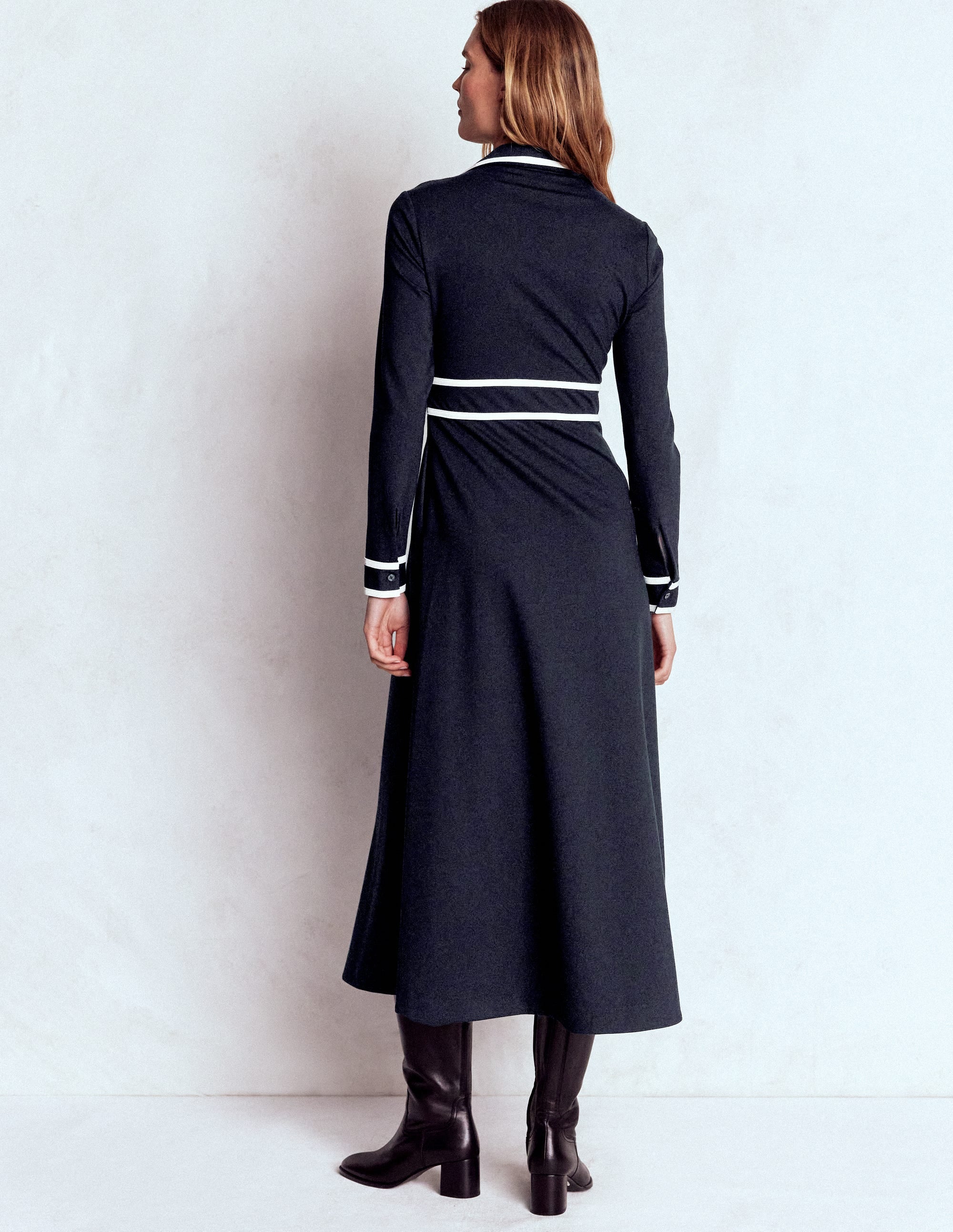Contrast Ponte Midi Dress-Navy - Image 3