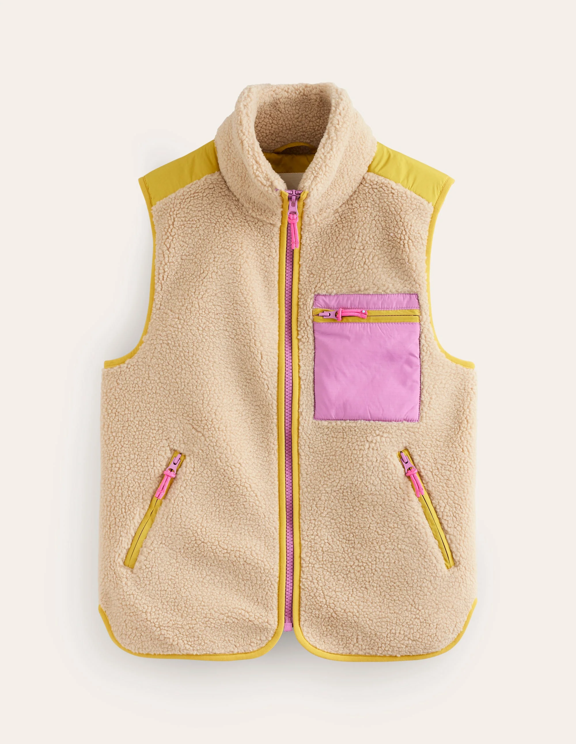 Contrast-Trim Borg Vest-Mulberry, Antique Moss - Image 5