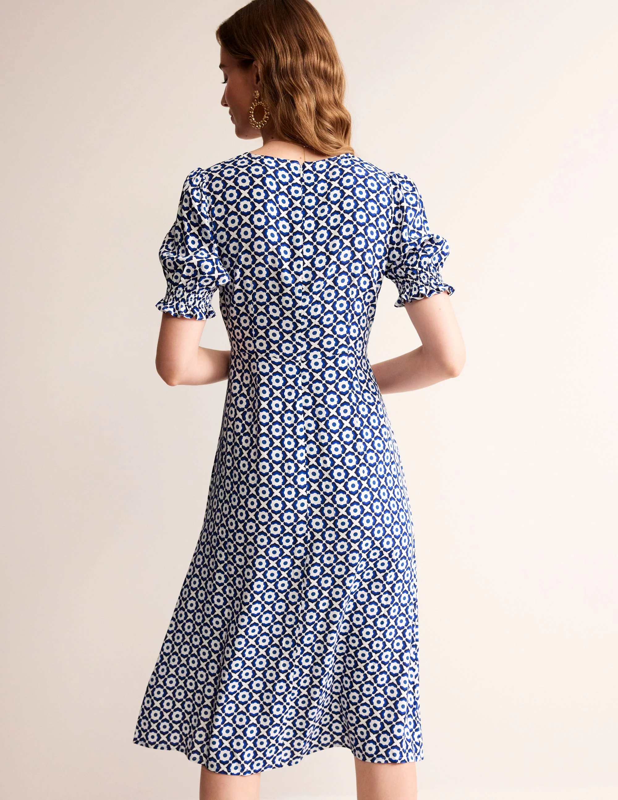 Corinne Midi Tea Dress-French Navy, Geo Pome - Image 3