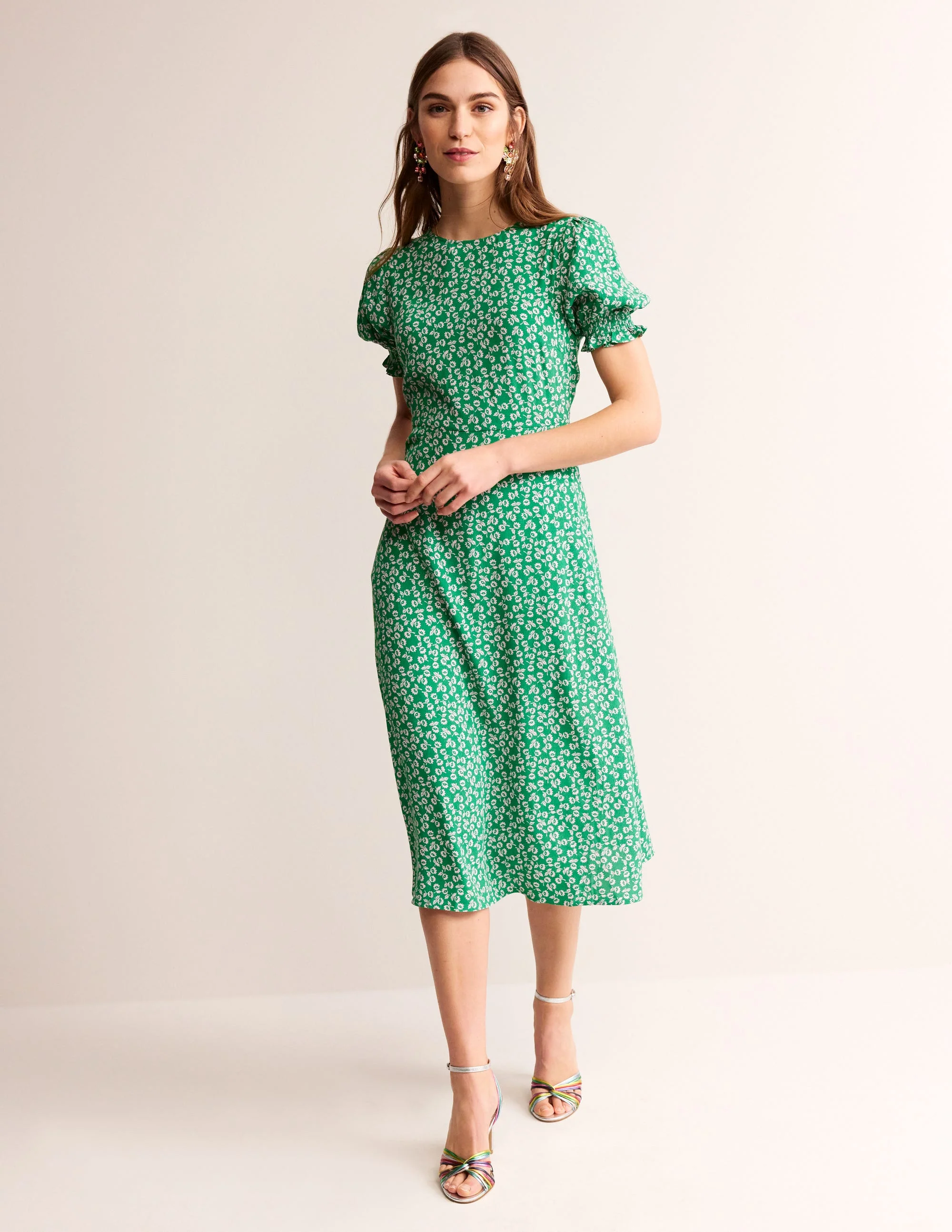Corinne Midi Tea Dress-Green Tambourine, Ditsy Bud - Image 6