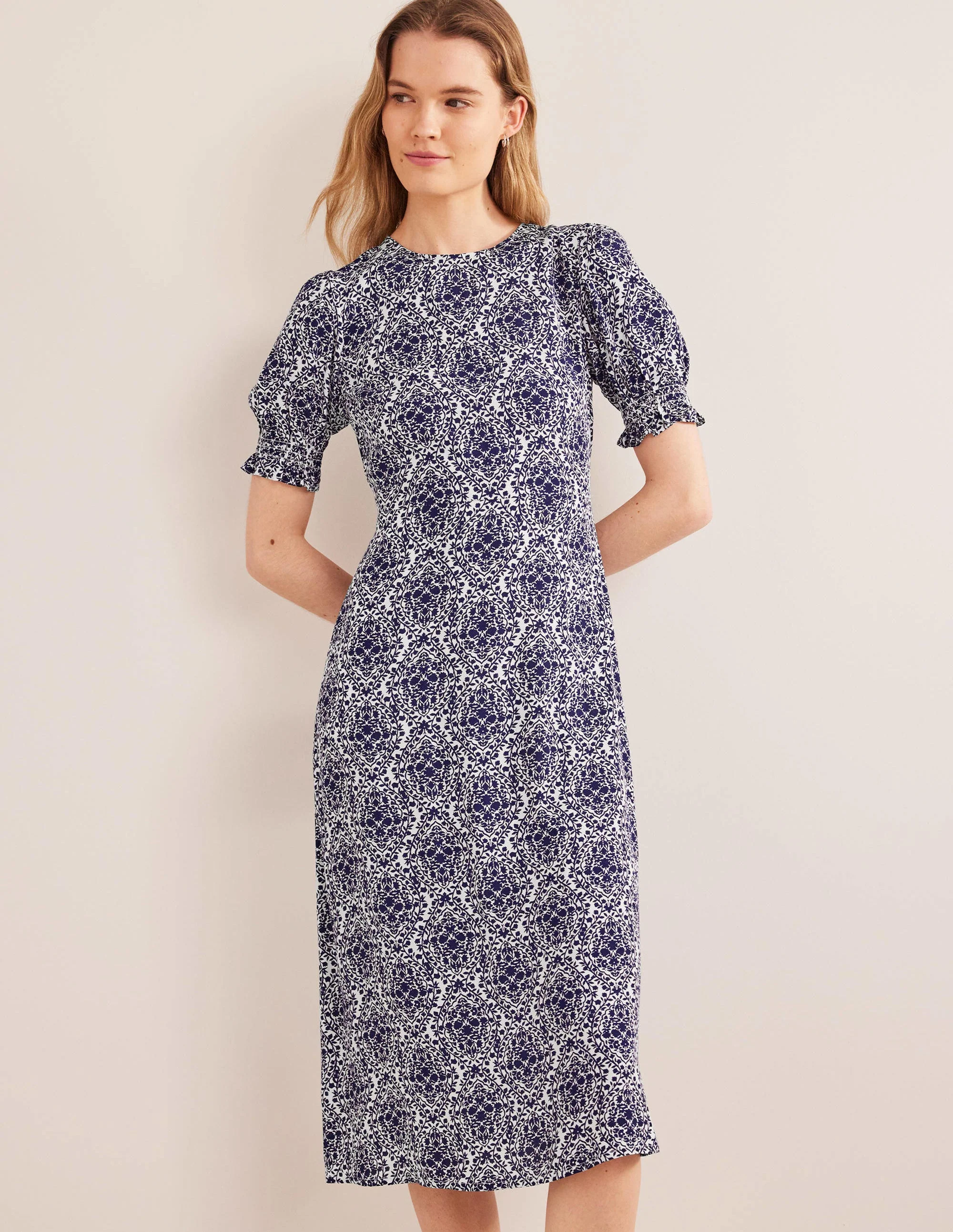 Corinne Midi Tea Dress-Prussian Blue, Vine Terrace - Image 2