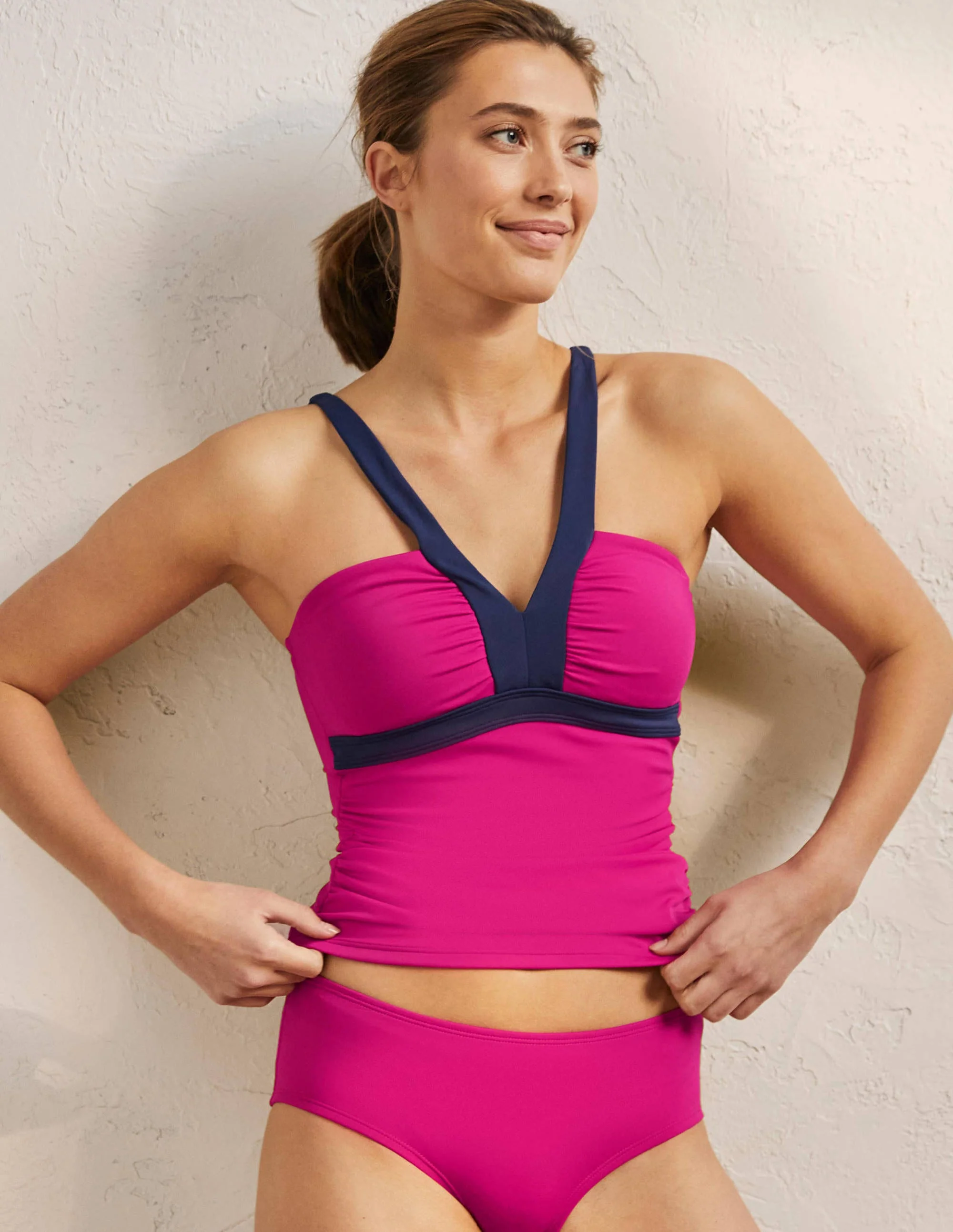 Corsica V-neck Tankini Top-Cherry Pink Colourblock - Image 4