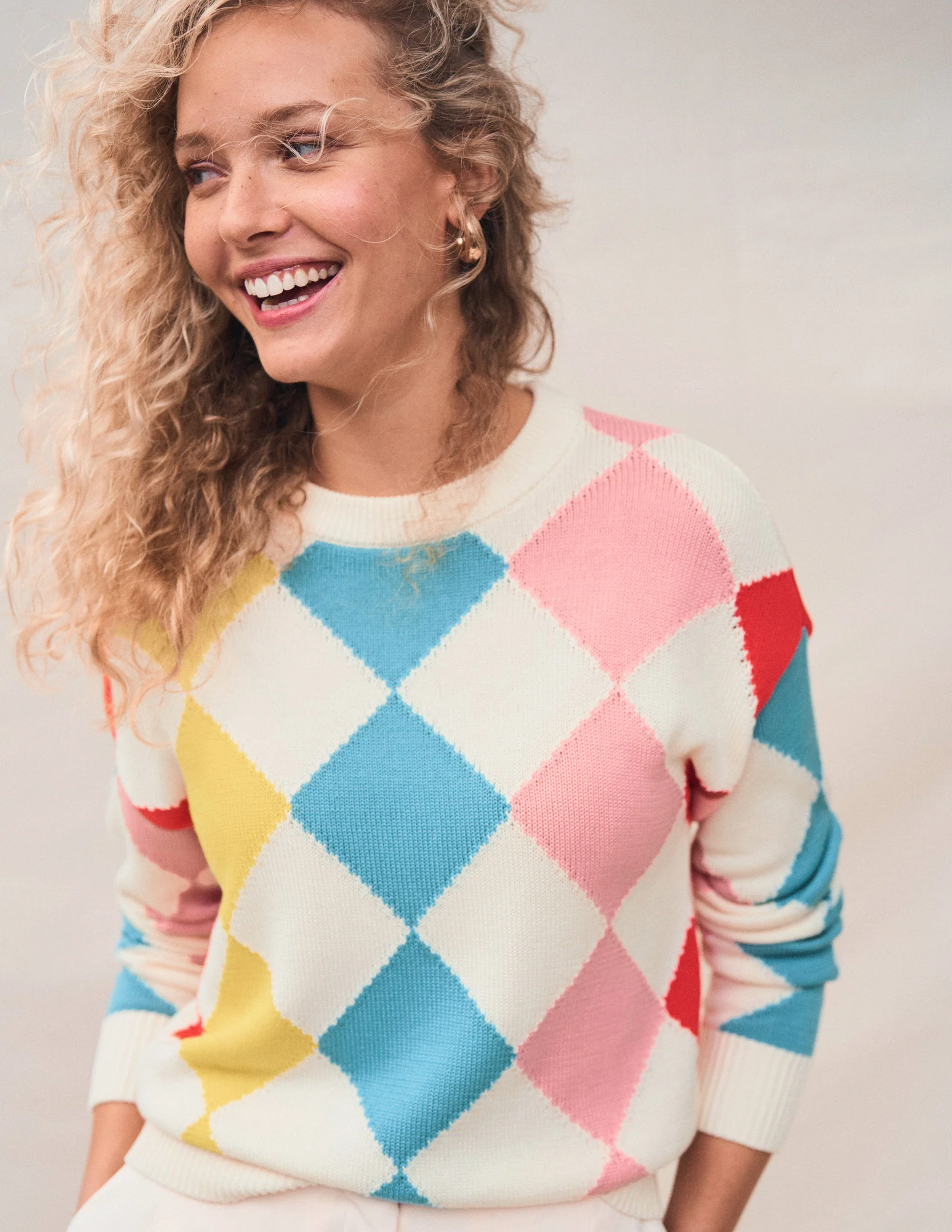 Cotton Argyle Sweater-Pink, Light Blue Argyle - Image 5
