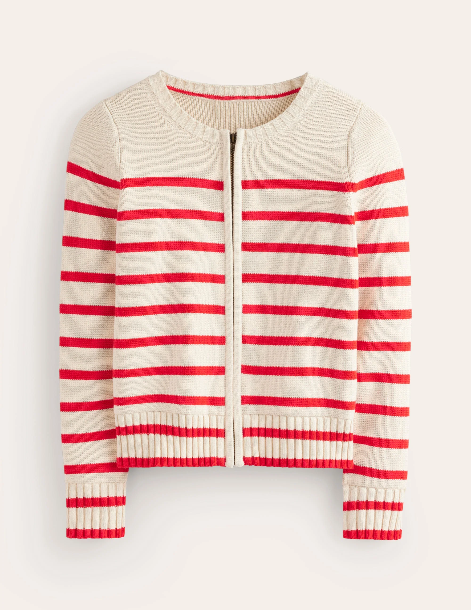 Cotton Breton Cardigan-Warm Ivory, Post Box Red - Image 6
