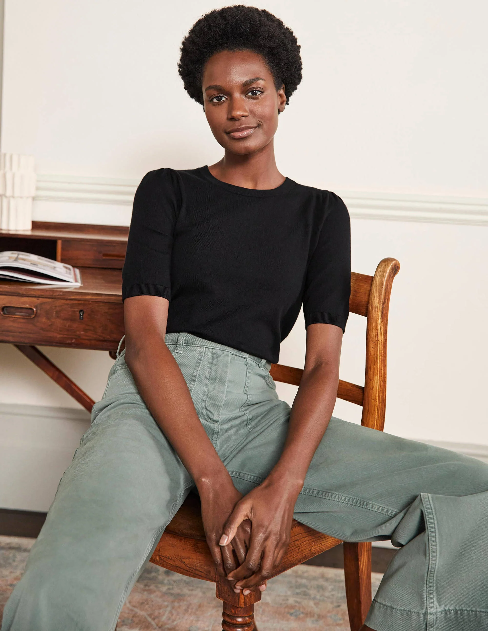 Cotton Crew Knitted Top-Black - Image 4
