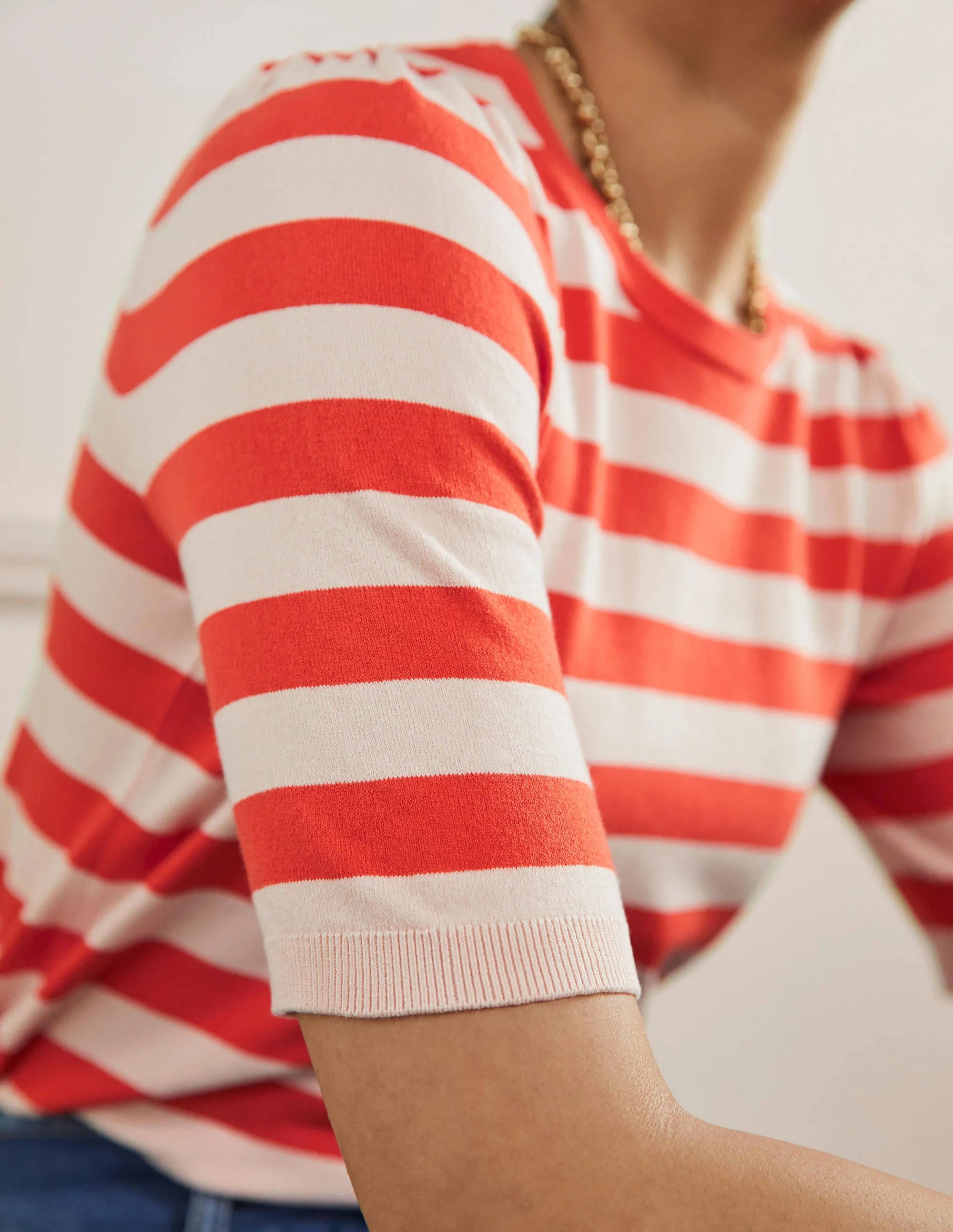 Cotton Crew Knitted Top-Milkshake, Bright Papaya - Image 2