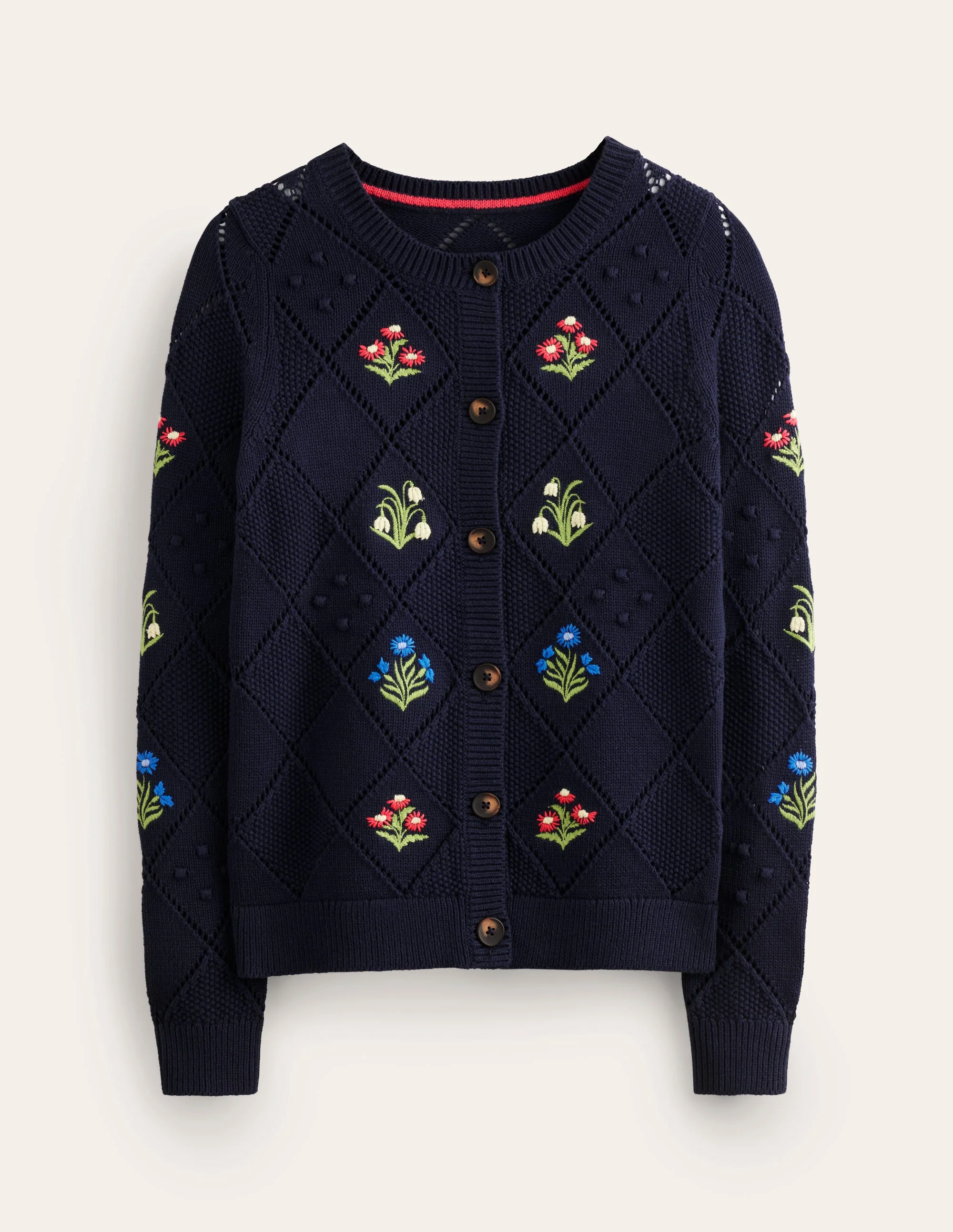 Cotton Embroidered Cardigan-Navy - Image 5