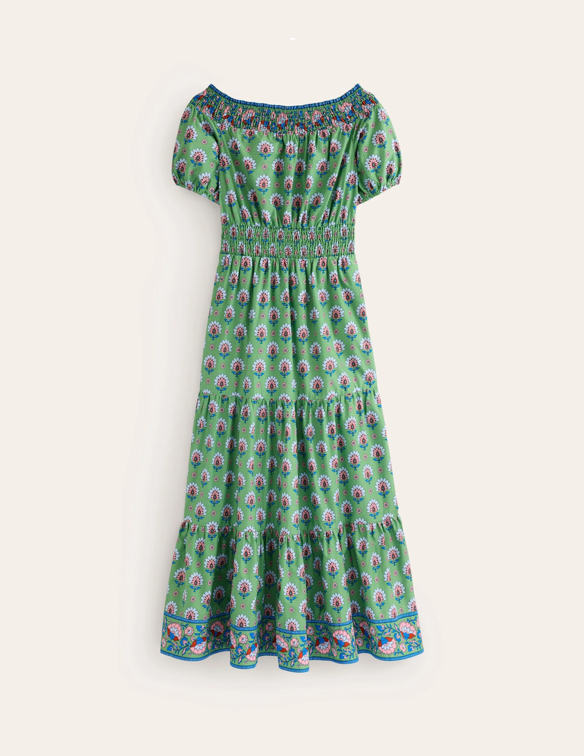 Cotton Midi Smocked Dress-Stone Green, Passion Geo - Image 6