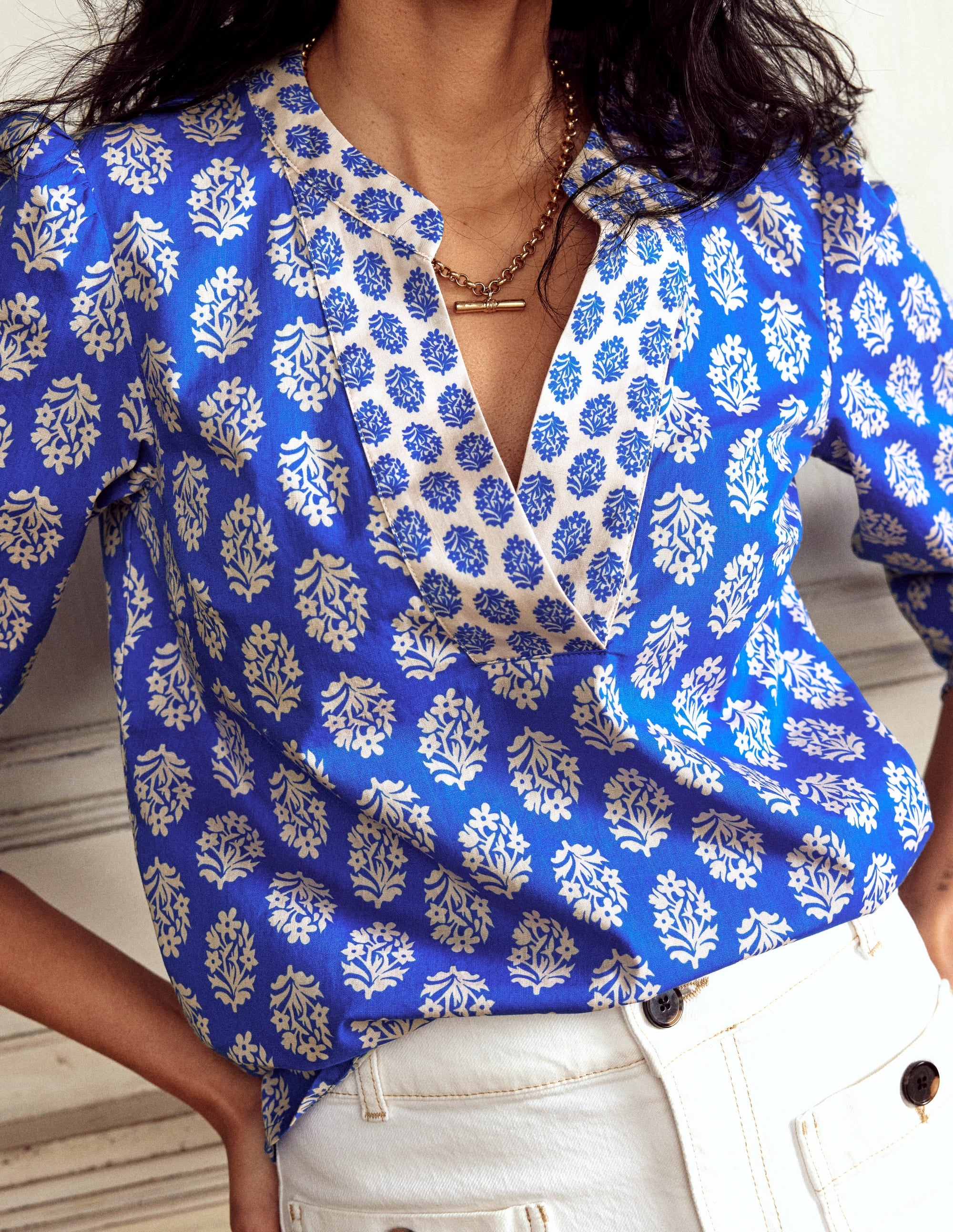 Cotton Notch Neck Top-Gallery Blue, Posey Stamp - Image 2