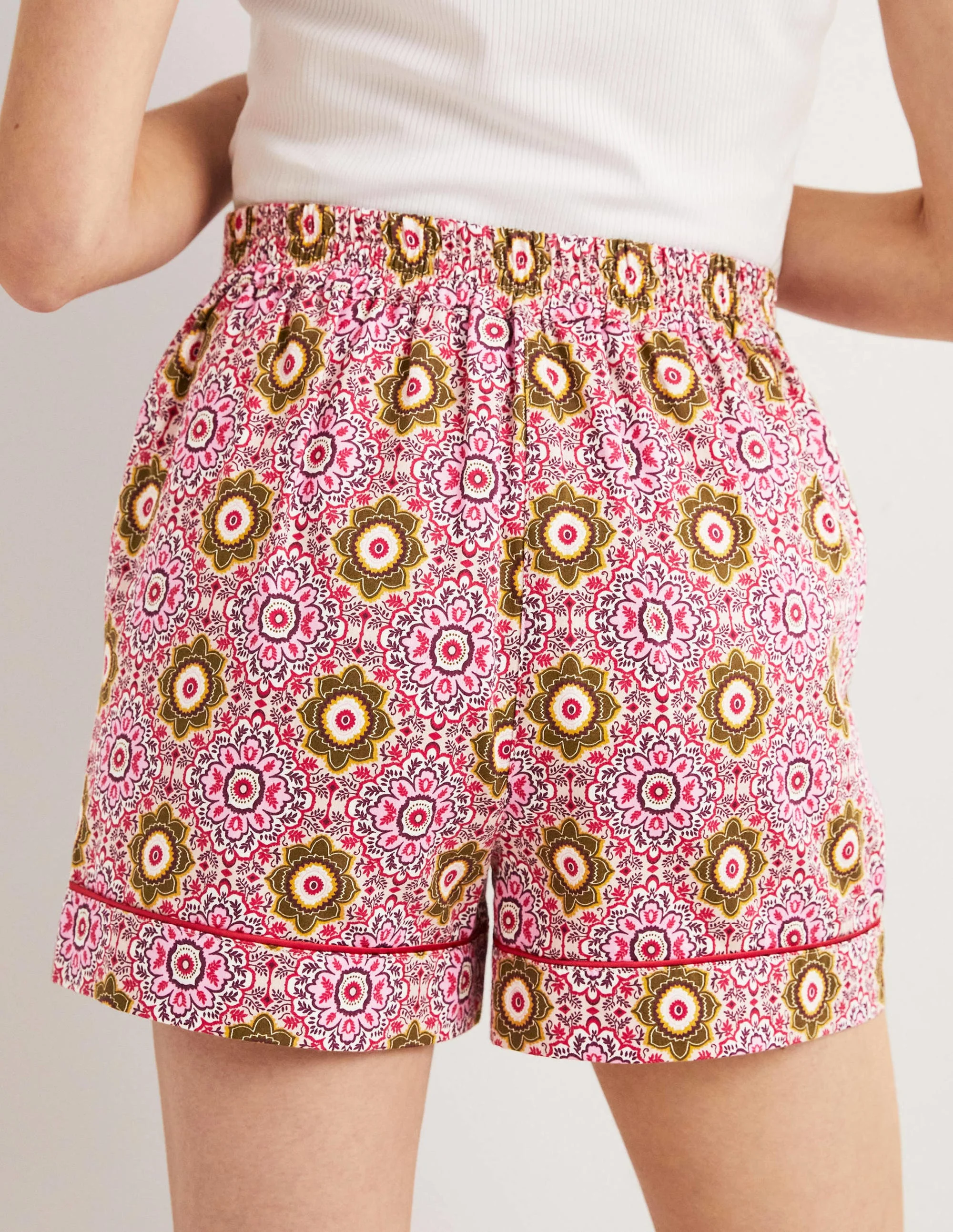Cotton Pajama Shorts-Milkshake, Paradise Garden - Image 3