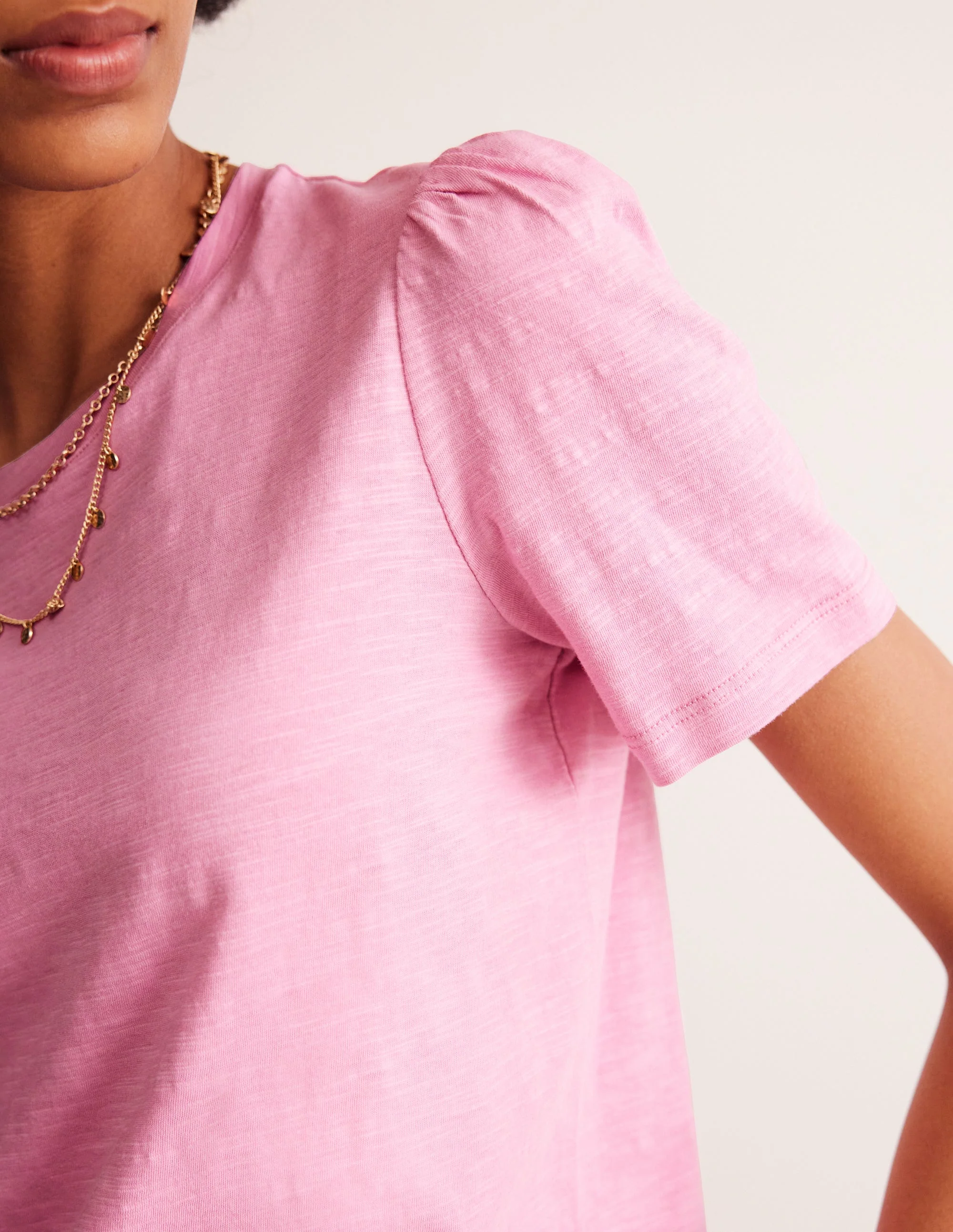 Cotton Puff Sleeve T-Shirt-Old Rose - Image 2