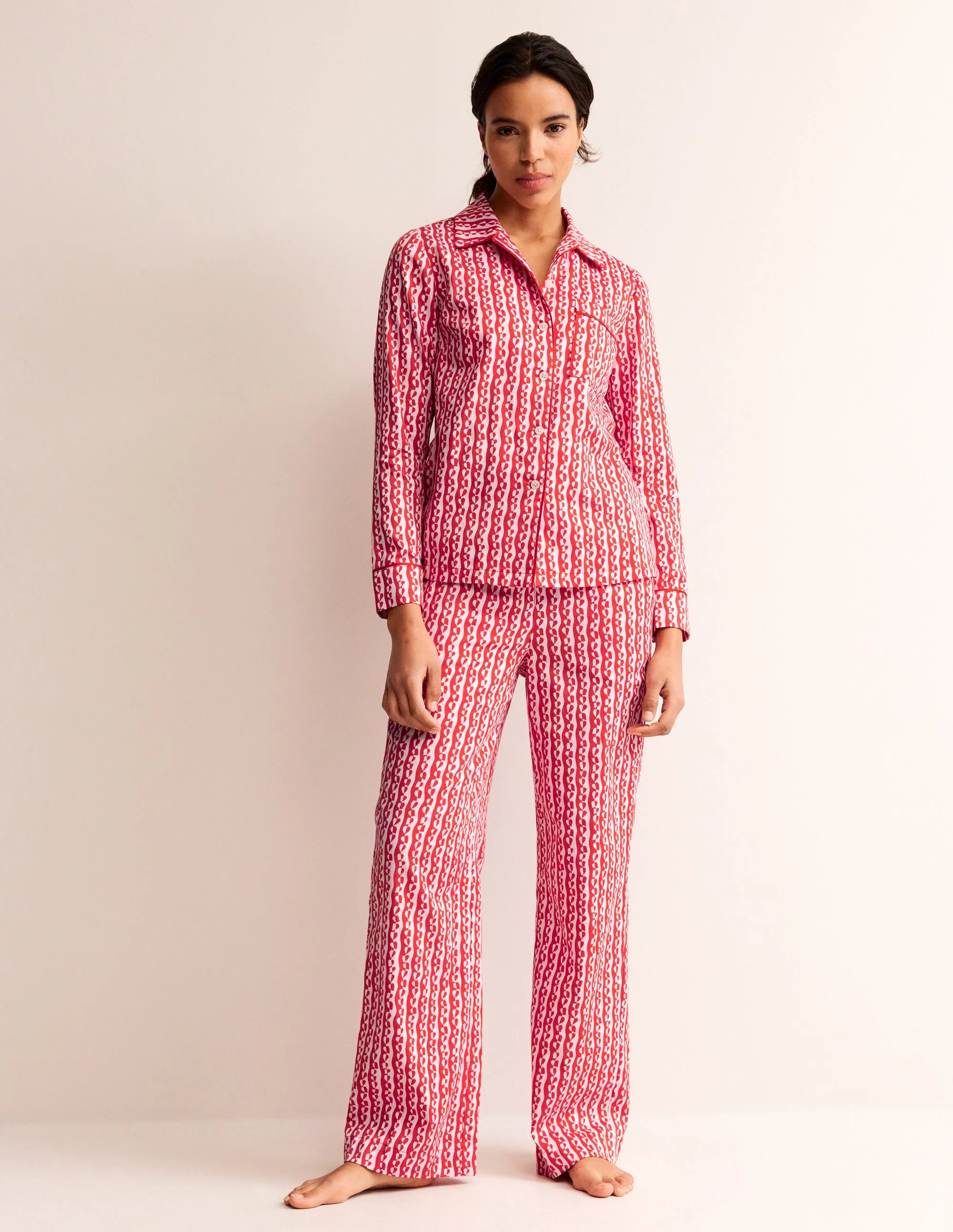 Cotton Sateen Pajama Shirt-Orchid Pink, Abstract Heart - Image 4