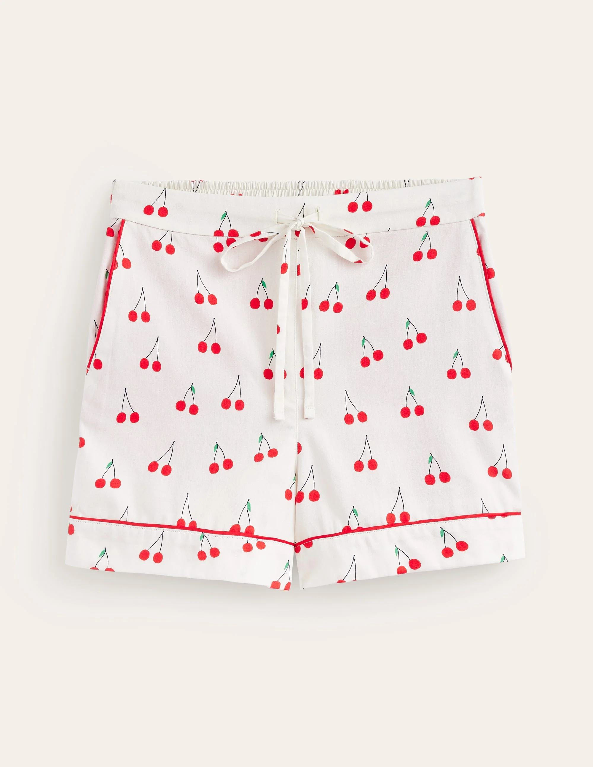 Cotton Sateen Pyjama Shorts-Ivory, Cherry Vine - Image 5
