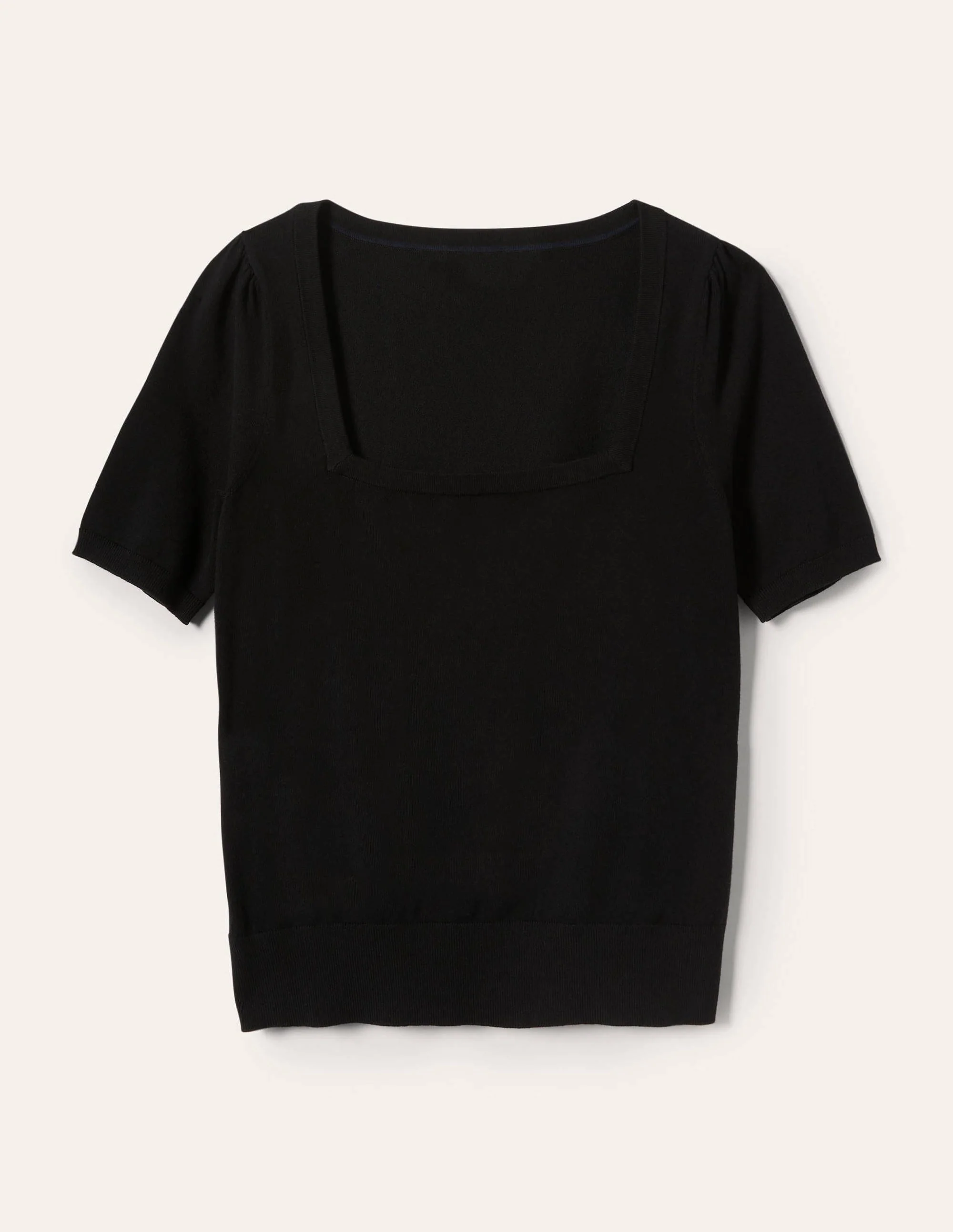 Cotton Square Neck Knitted Top-Black - Image 5