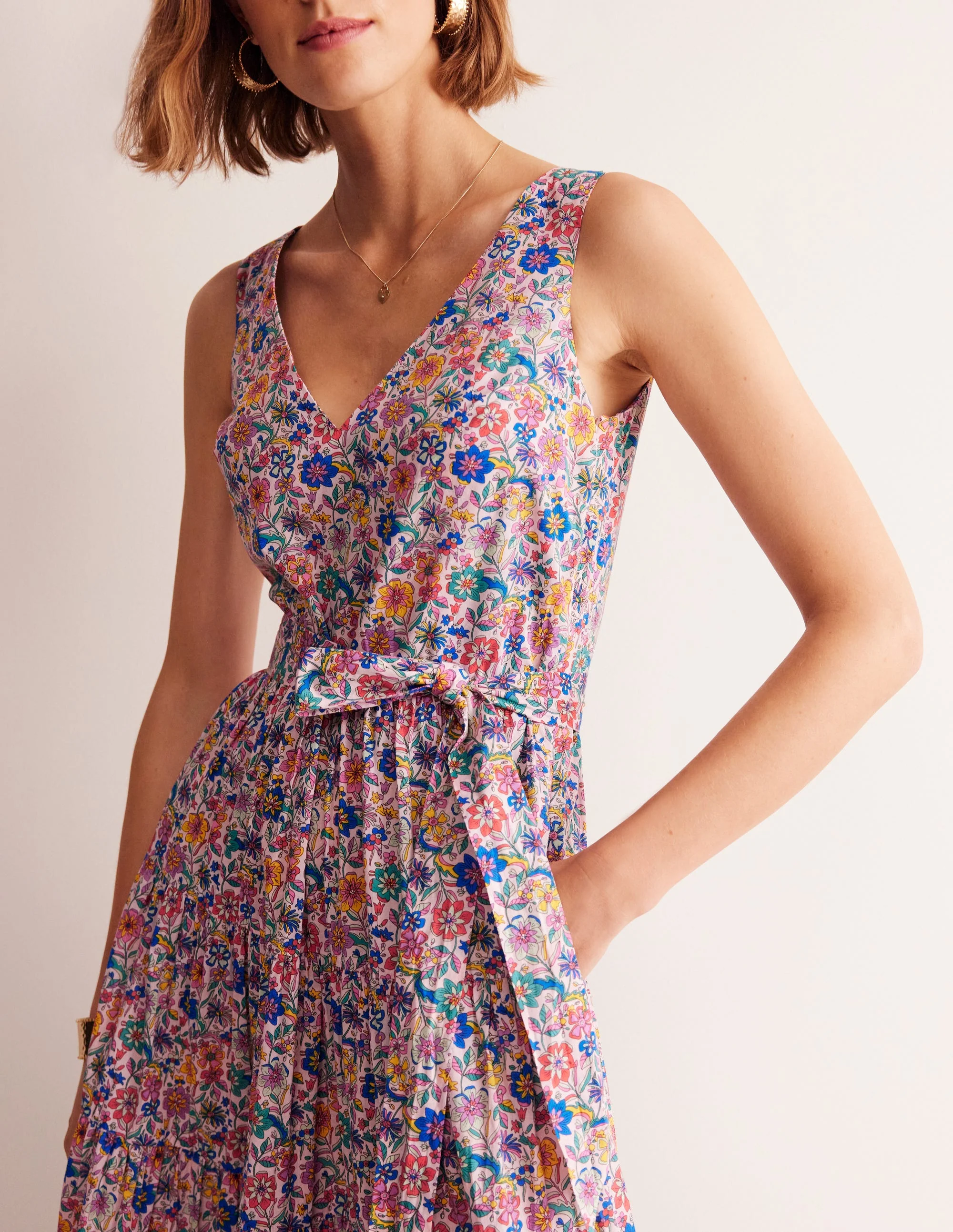 Cotton Tiered Midi Dress-Multi, Exotic Bloom - Image 2